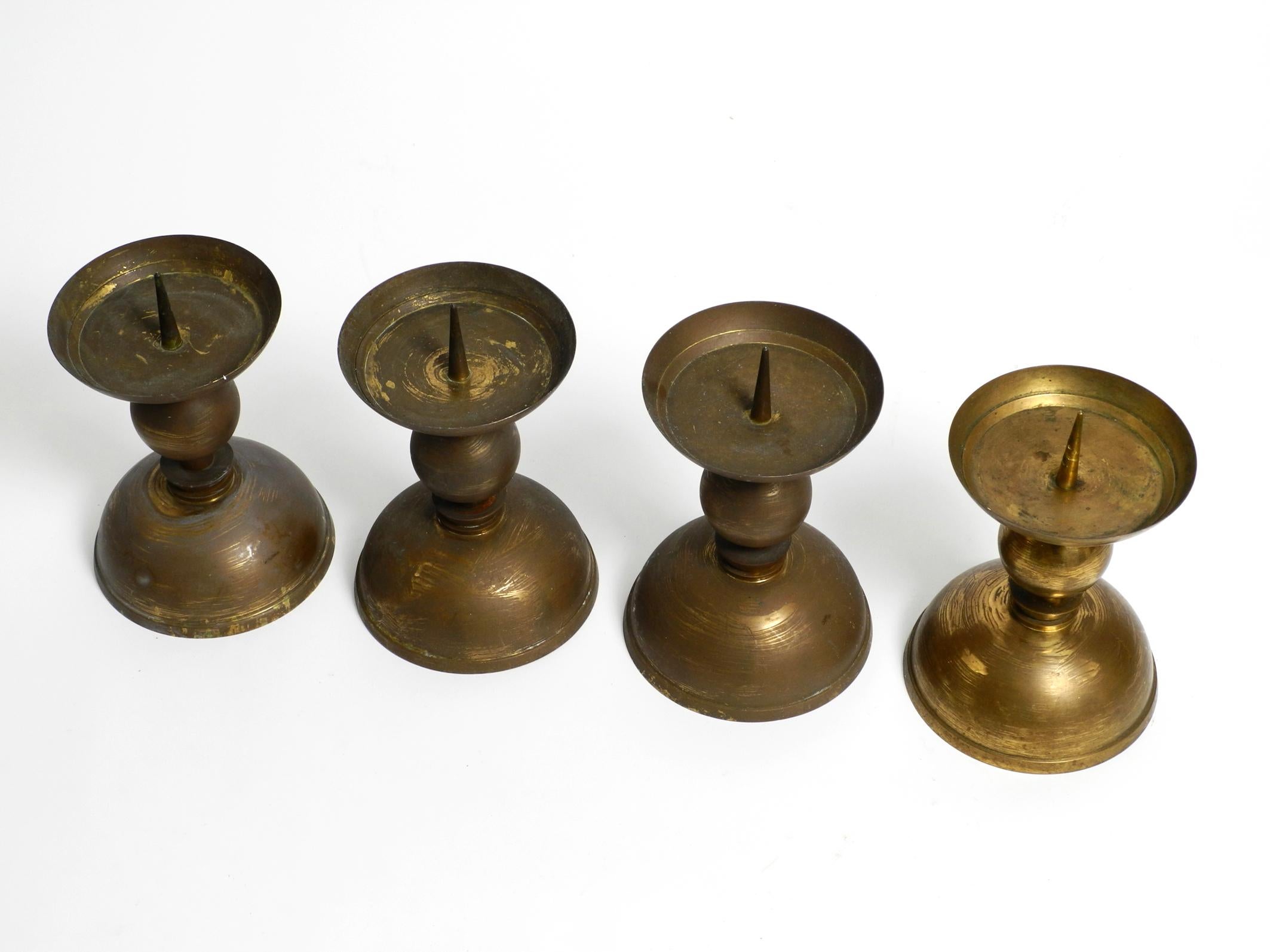 Mid-Century Modern 4 rare large heavy Mid Century brass candlesticks from a Bavarian Church For Sale