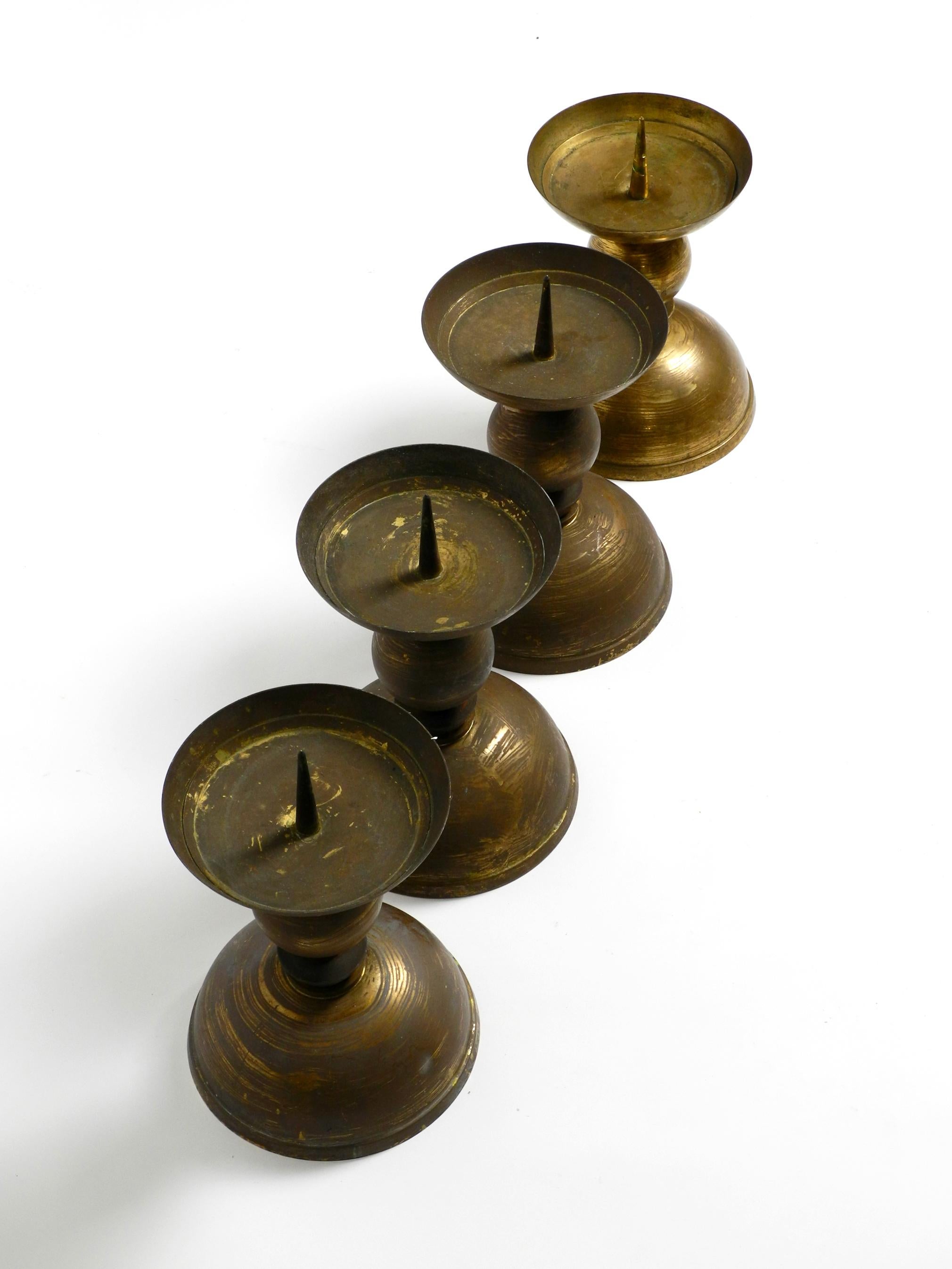 German 4 rare large heavy Mid Century brass candlesticks from a Bavarian Church For Sale