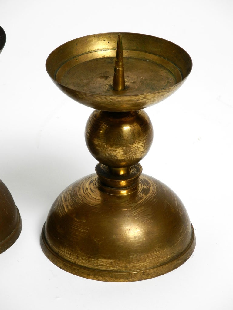 4 rare large heavy Mid Century brass candlesticks from a Bavarian