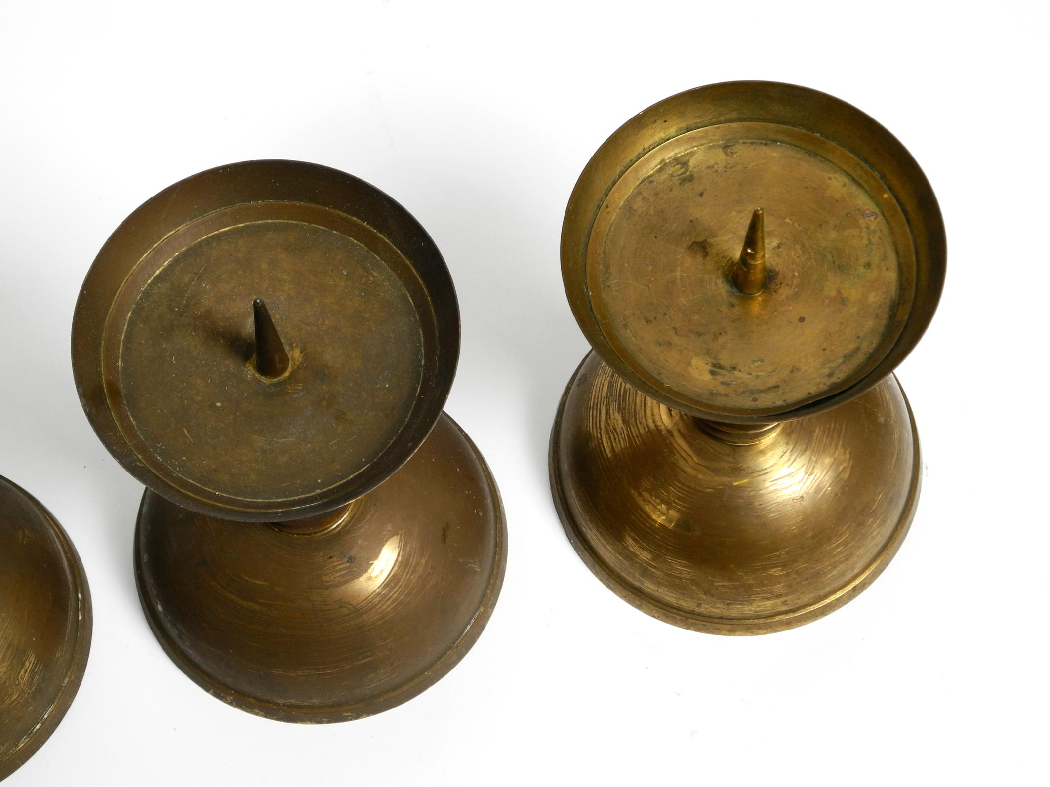 4 rare large heavy Mid Century brass candlesticks from a Bavarian Church In Good Condition For Sale In München, DE