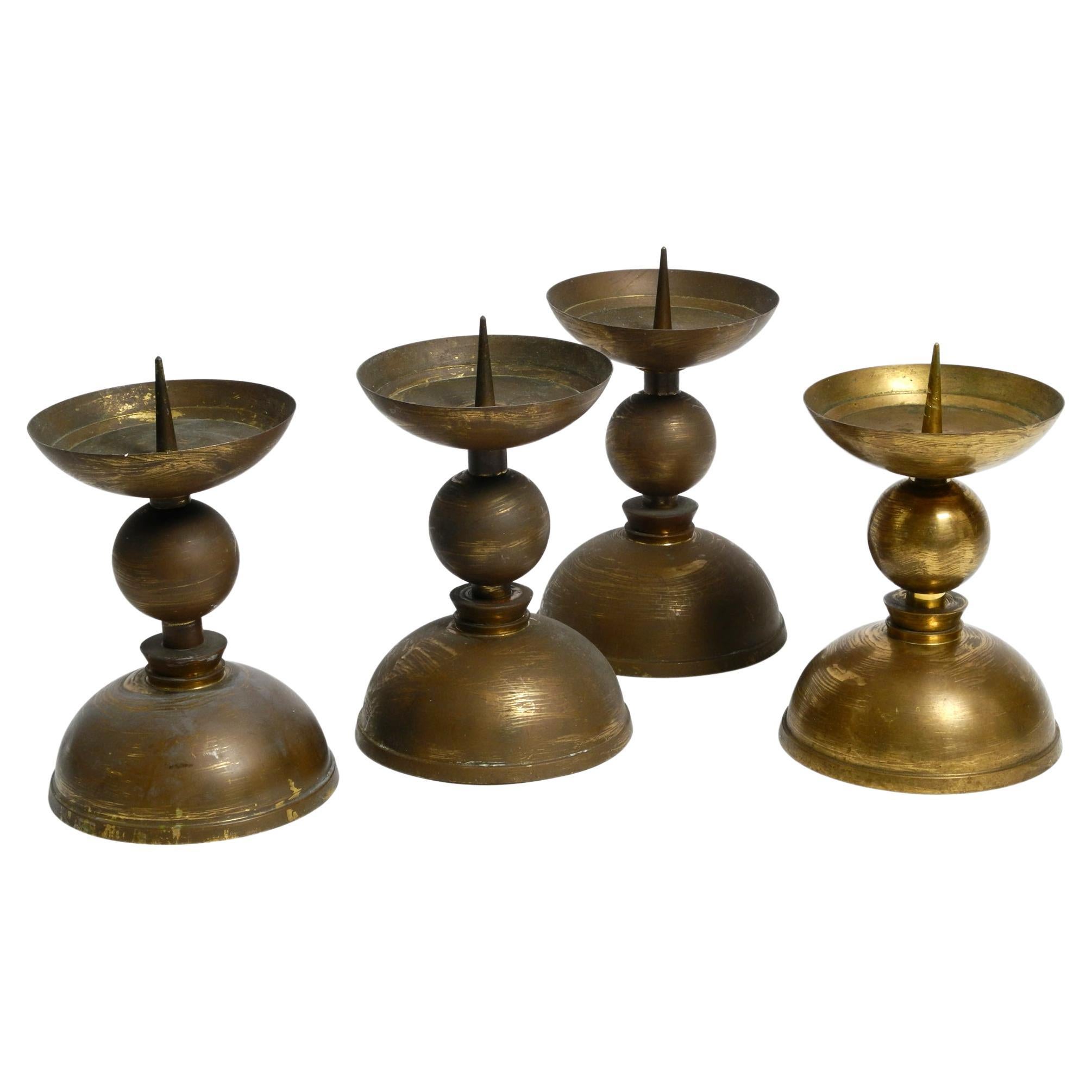 4 rare large heavy Mid Century brass candlesticks from a Bavarian Church For Sale
