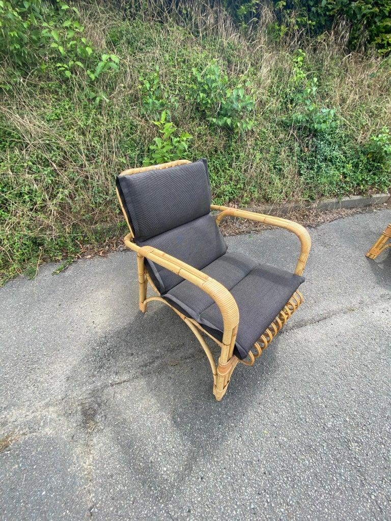 4 Rattan Armchairs and Their Cushions, circa 1970-1980 For Sale 9
