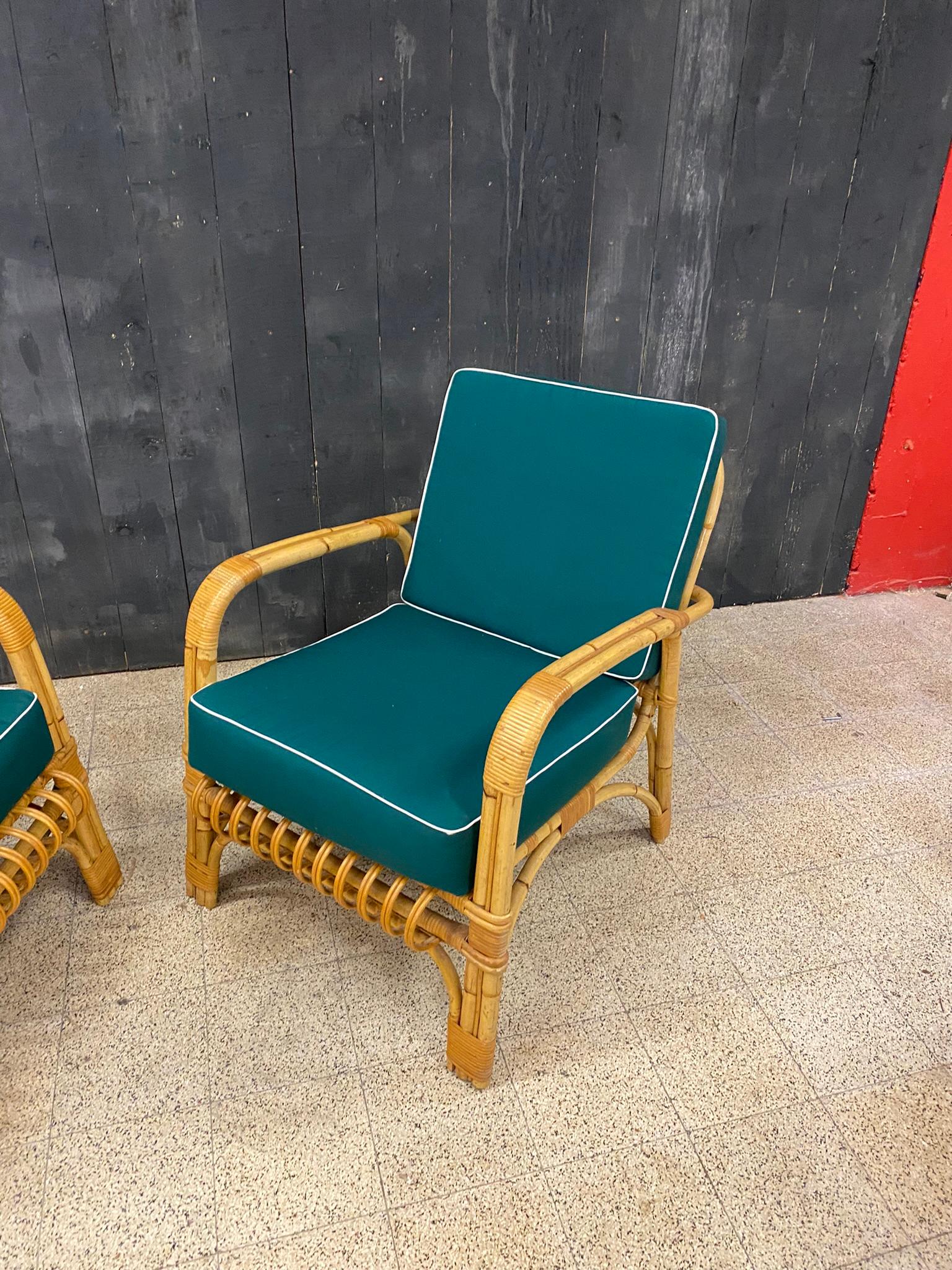 4 Rattan Armchairs and Their Cushions, circa 1970-1980 In Good Condition For Sale In Saint-Ouen, FR
