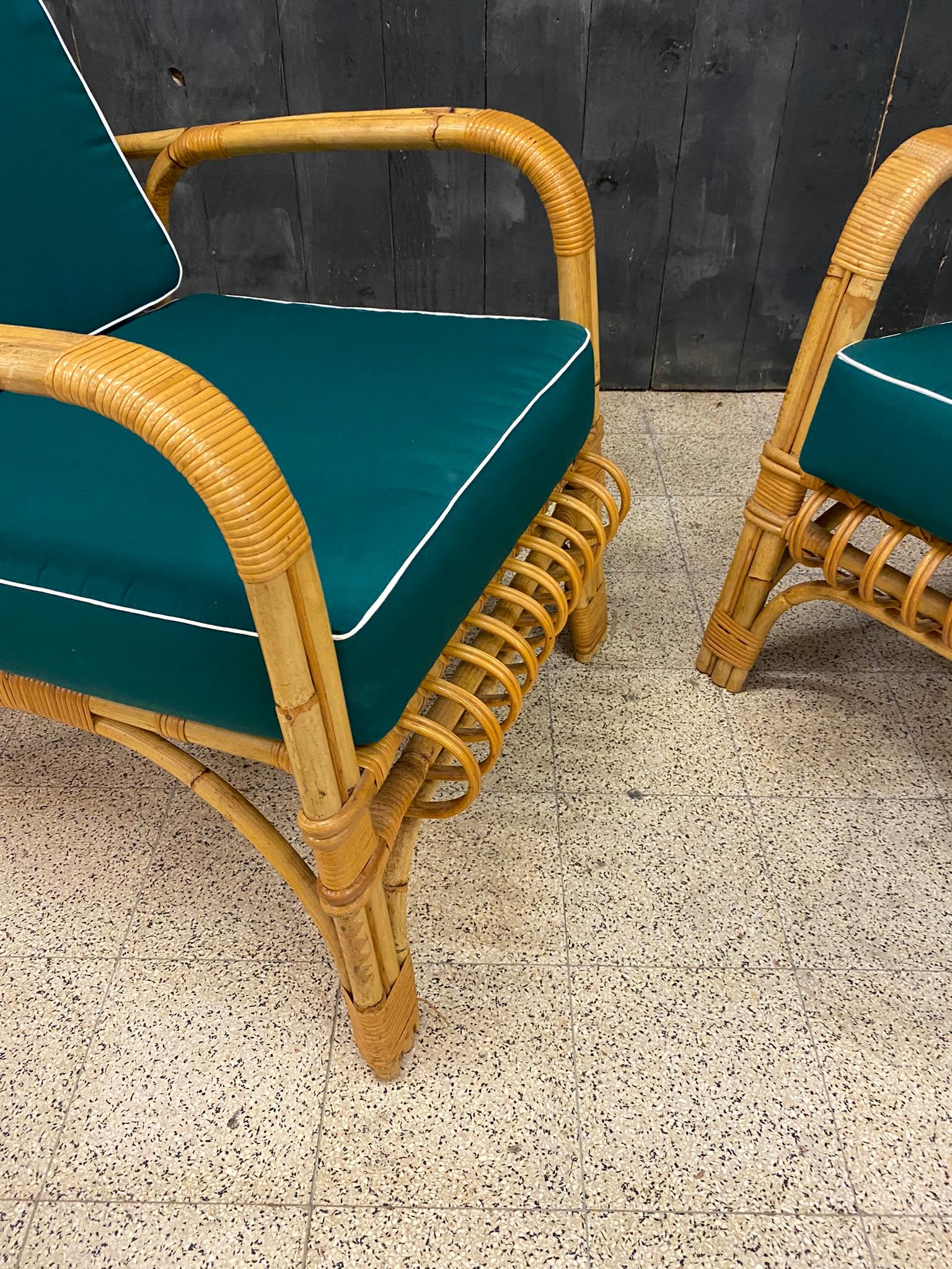 Late 20th Century 4 Rattan Armchairs and Their Cushions, circa 1970-1980 For Sale