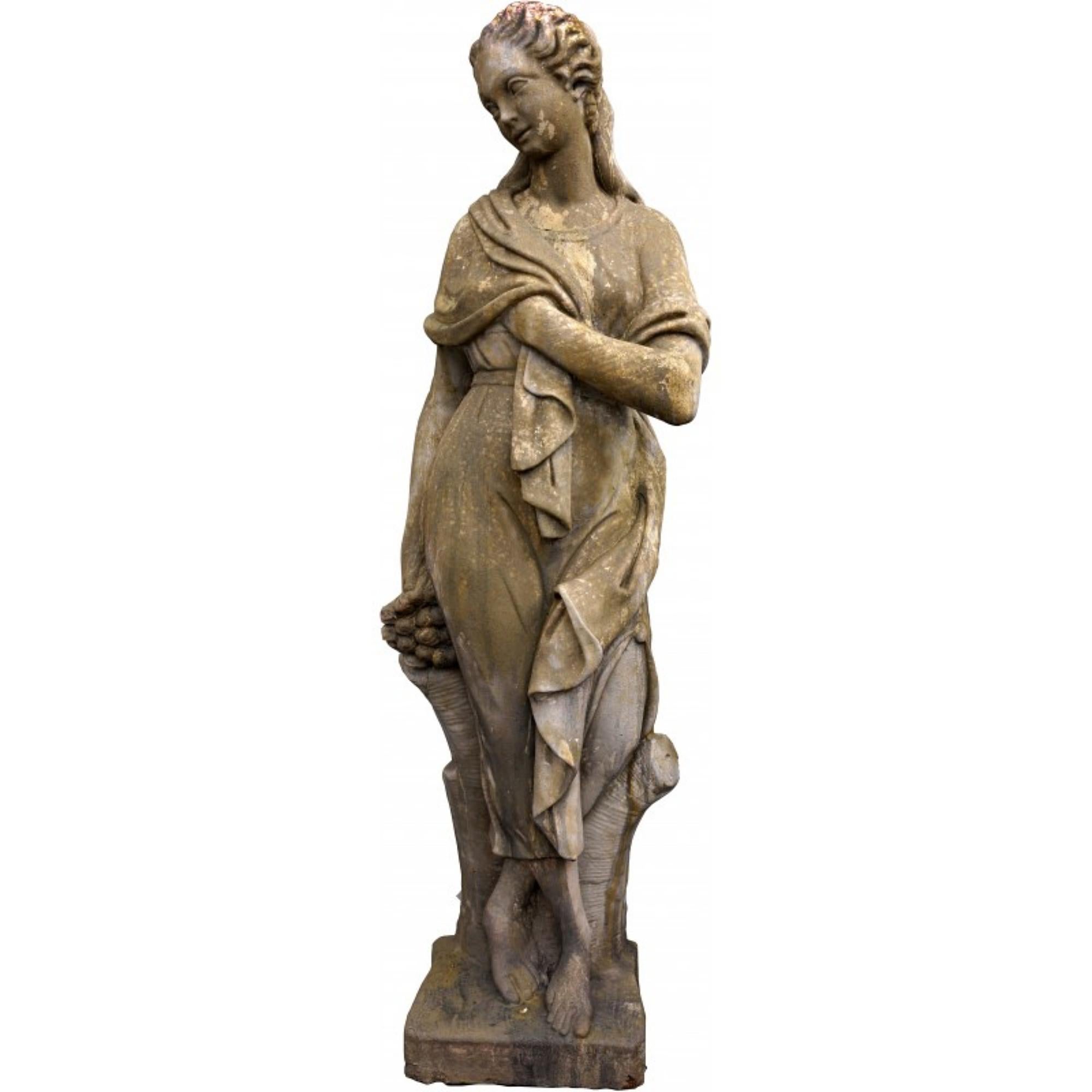 4 Reconstituted Stone Garden Statues with Base the Four Seasons Early 20th Cen For Sale at 1stDibs