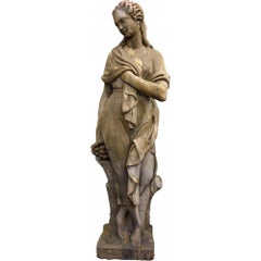 4 statues de jardin en pierre reconstituée avec base - Les quatre saisons - Début du 20e siècle