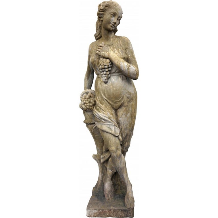 4 Reconstituted Stone Garden Statues with Base the Four Seasons Early 20th Cen For Sale at 1stDibs