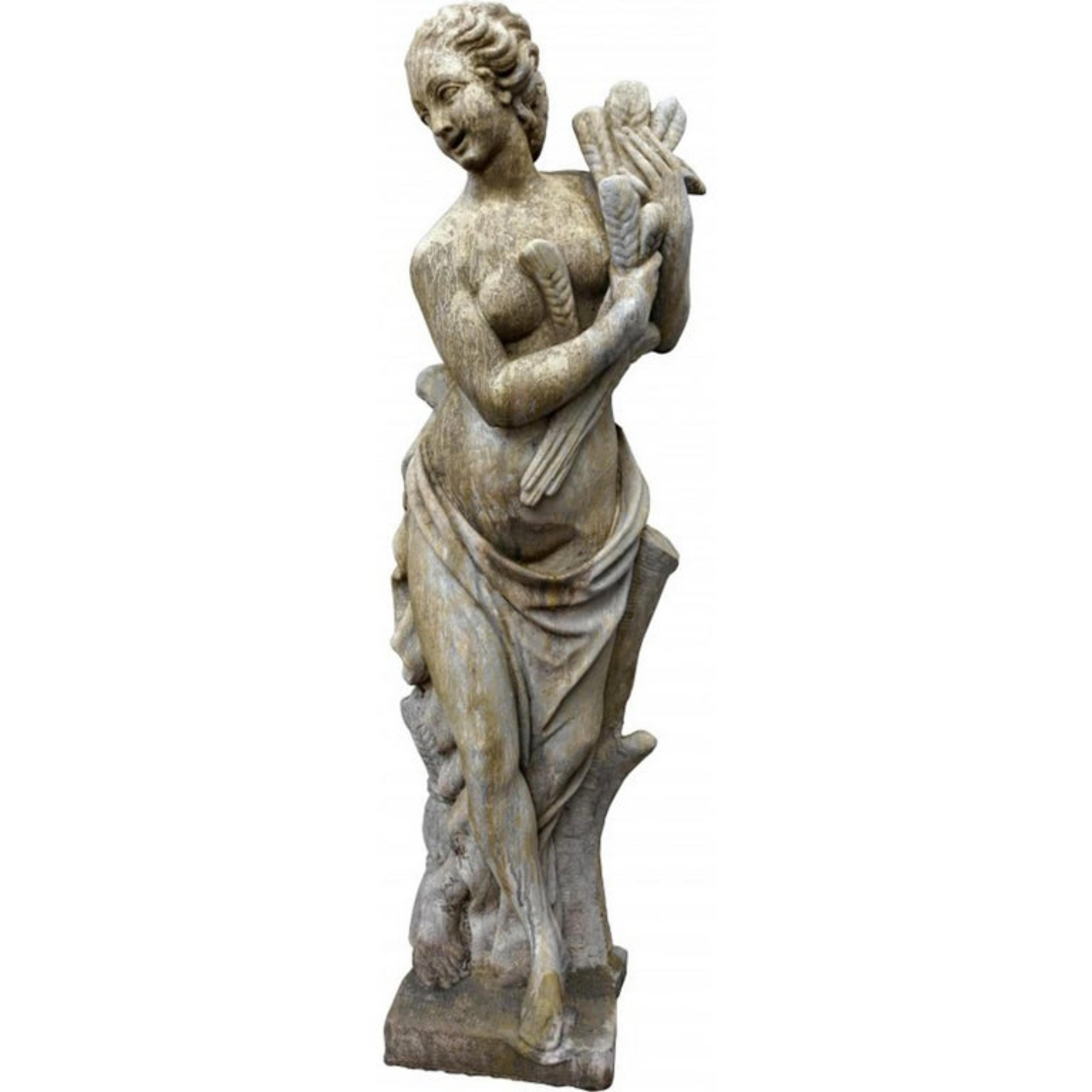 Italian 4 Reconstituted Stone Garden Statues with Base - the Four Seasons Early 20th Cen