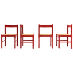 4 Red Carimate Chairs by Vico Magistretti for Cassina, 1960s