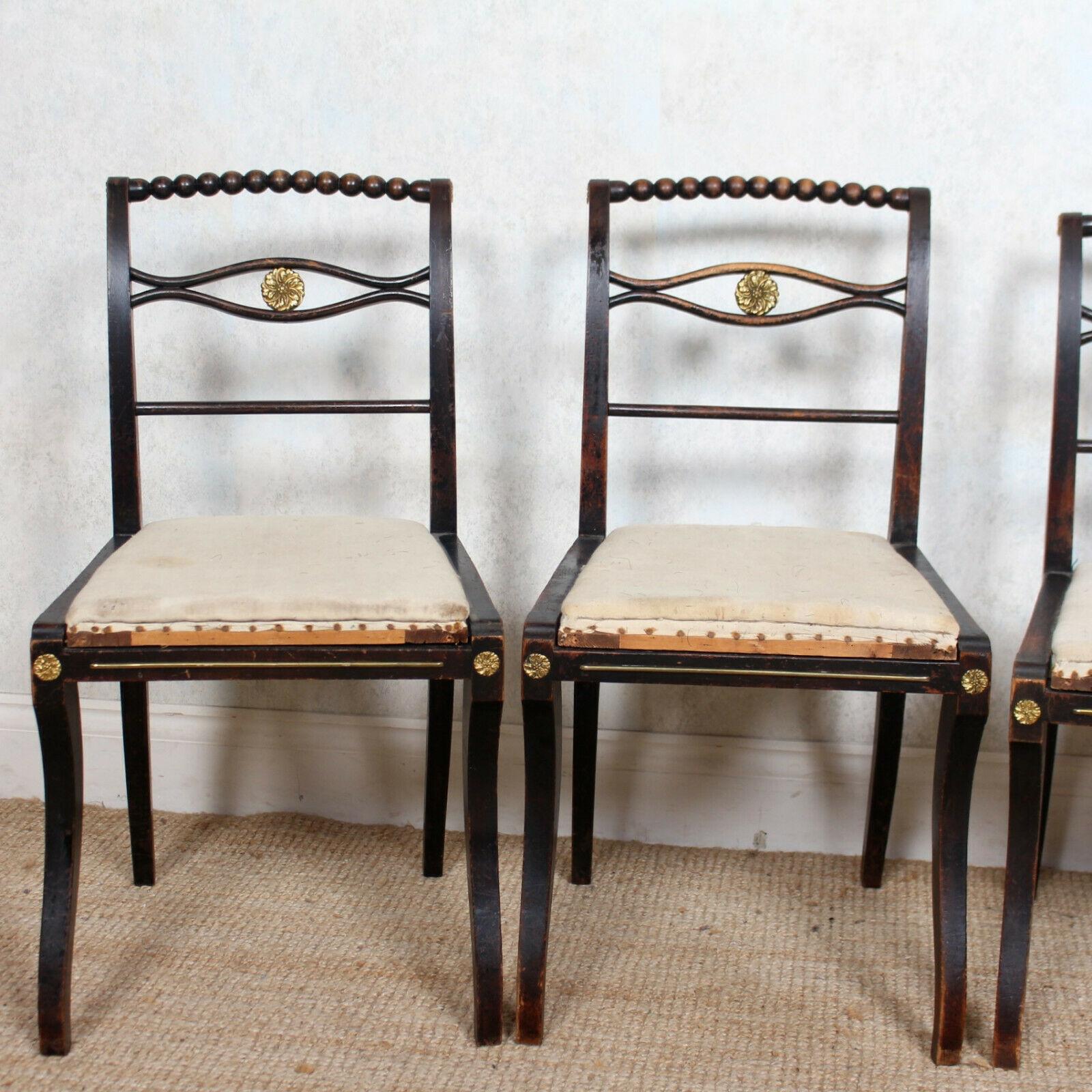 4 Regency Ebonised Dining Chairs Trafalgar, 19th Century For Sale 4