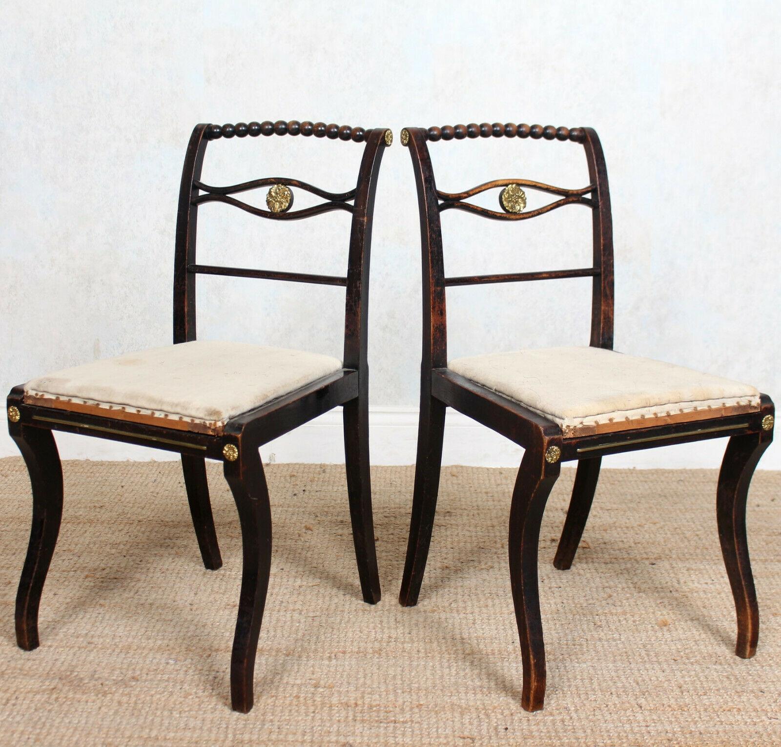 English 4 Regency Ebonised Dining Chairs Trafalgar, 19th Century For Sale