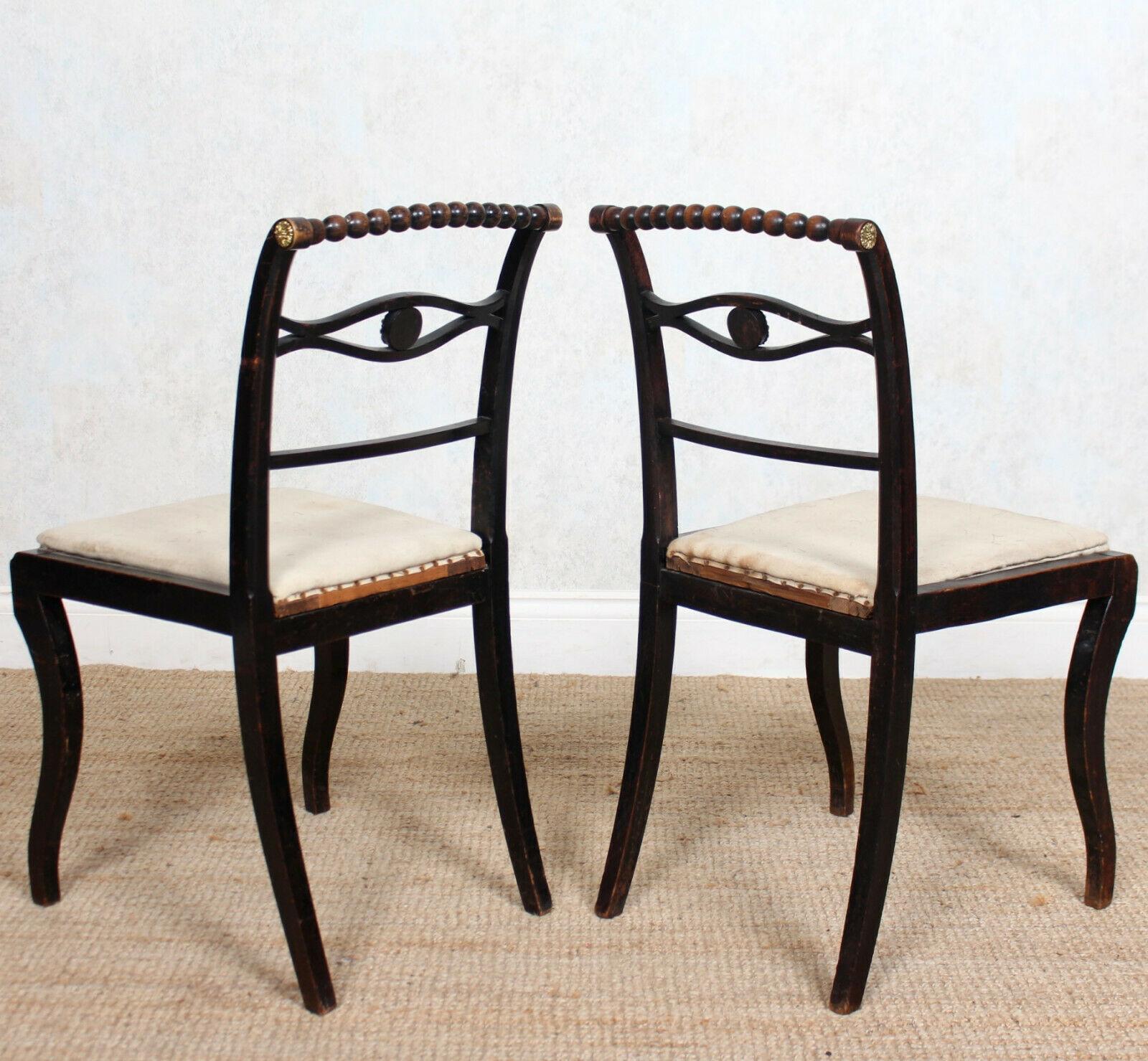 4 Regency Ebonised Dining Chairs Trafalgar, 19th Century For Sale 1