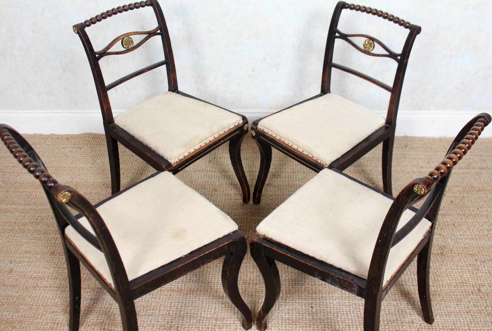 4 Regency Ebonised Dining Chairs Trafalgar, 19th Century For Sale 2