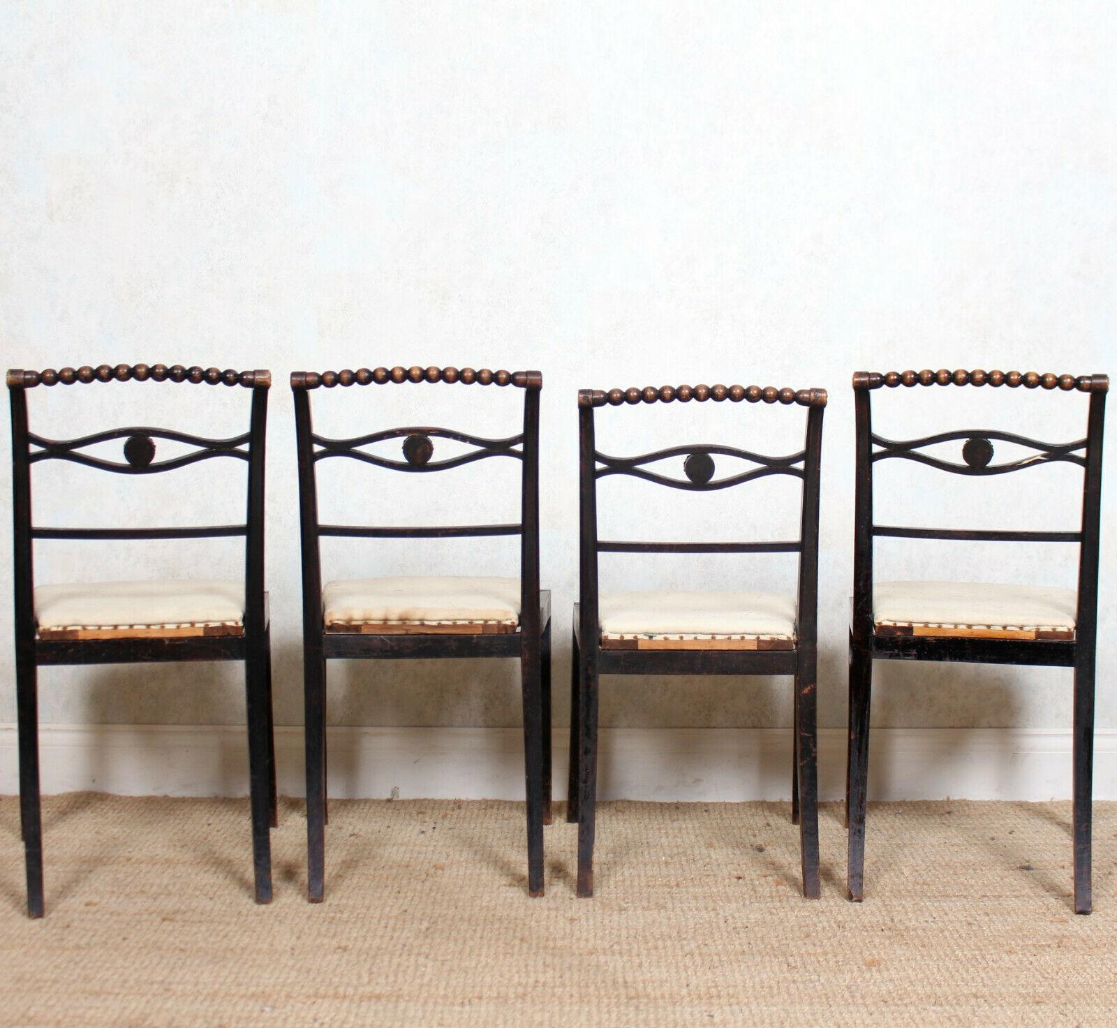 4 Regency Ebonised Dining Chairs Trafalgar, 19th Century For Sale 3