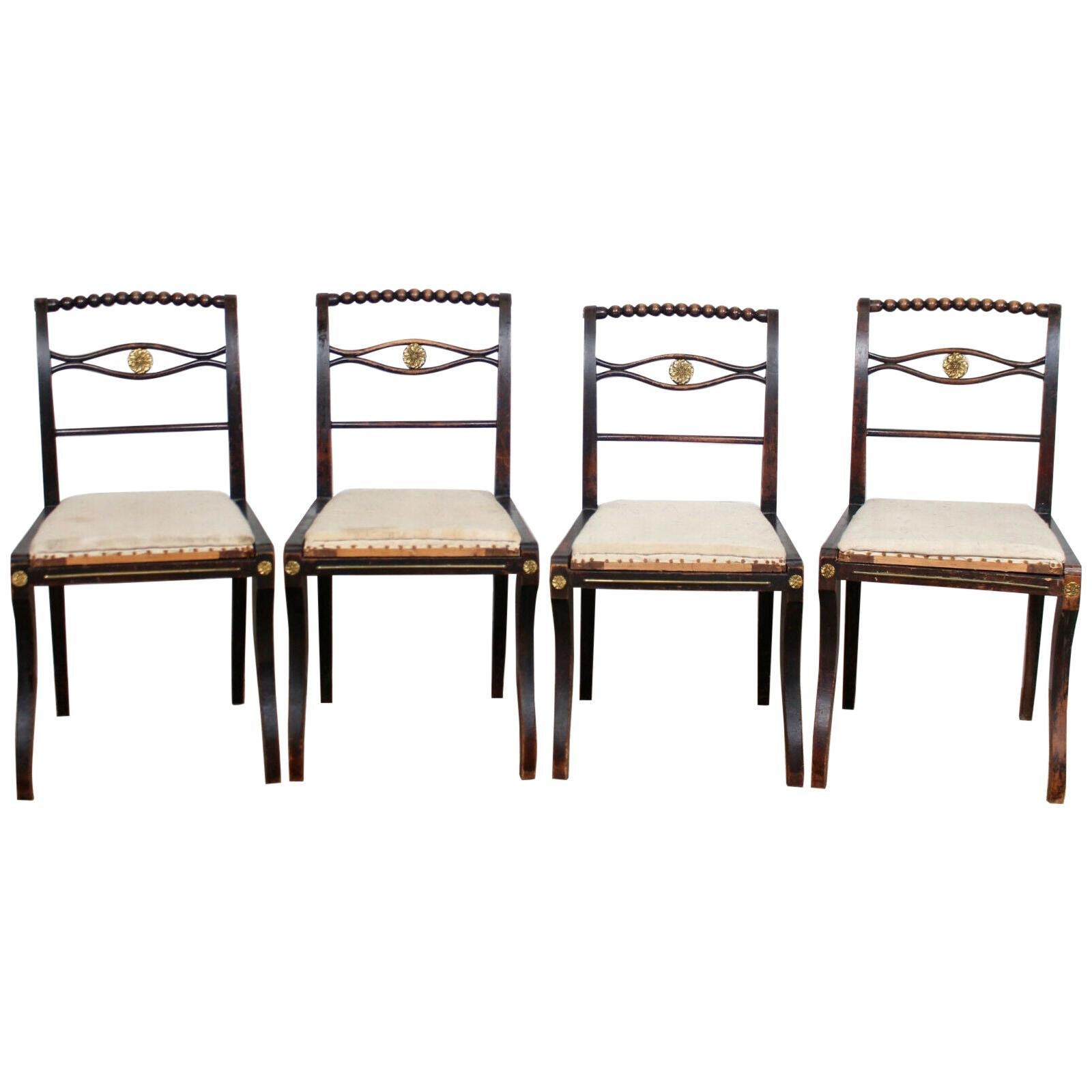 4 Regency Ebonised Dining Chairs Trafalgar, 19th Century For Sale