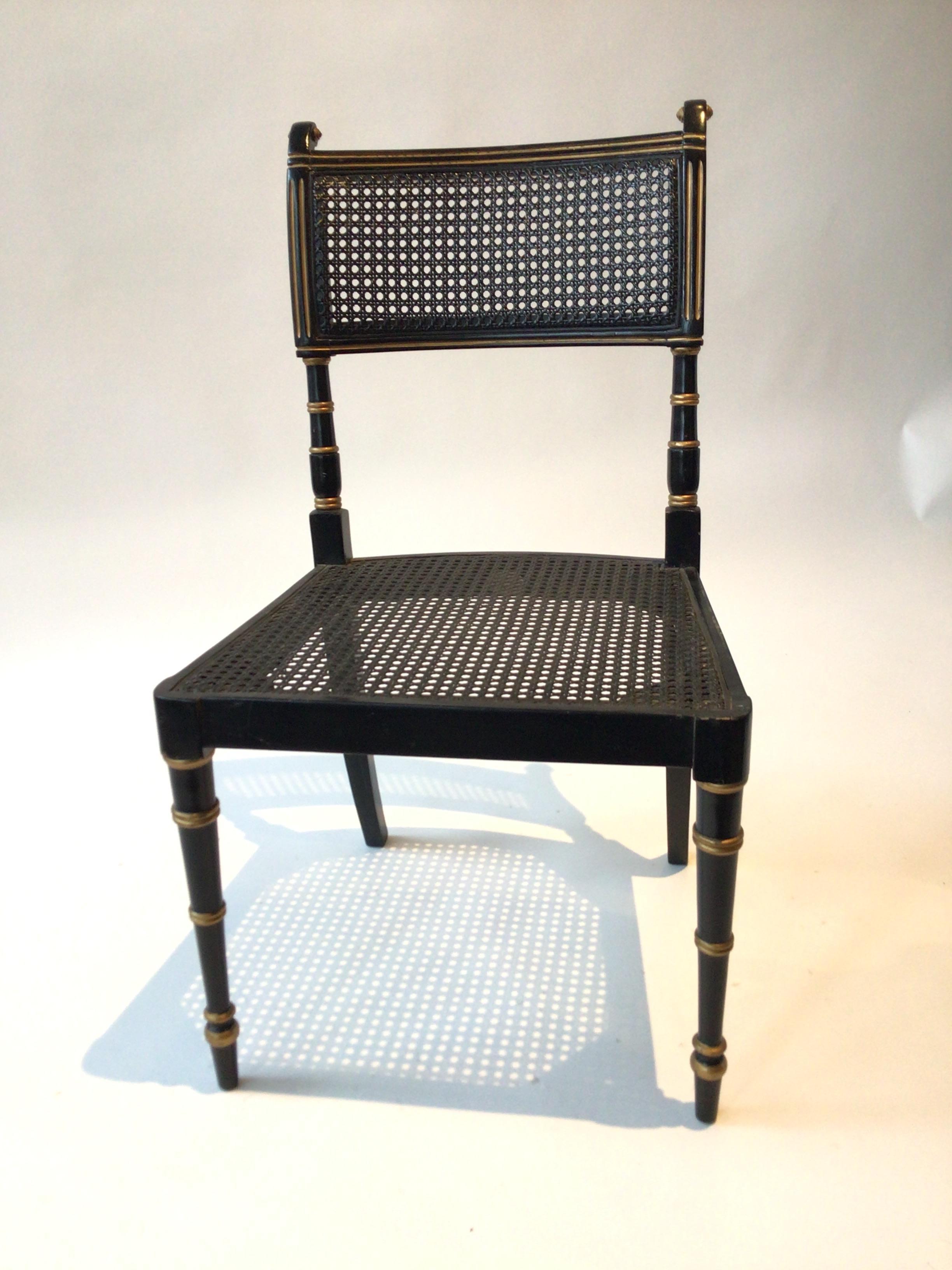 Wood 4 Regency Style Caned Baker Chairs