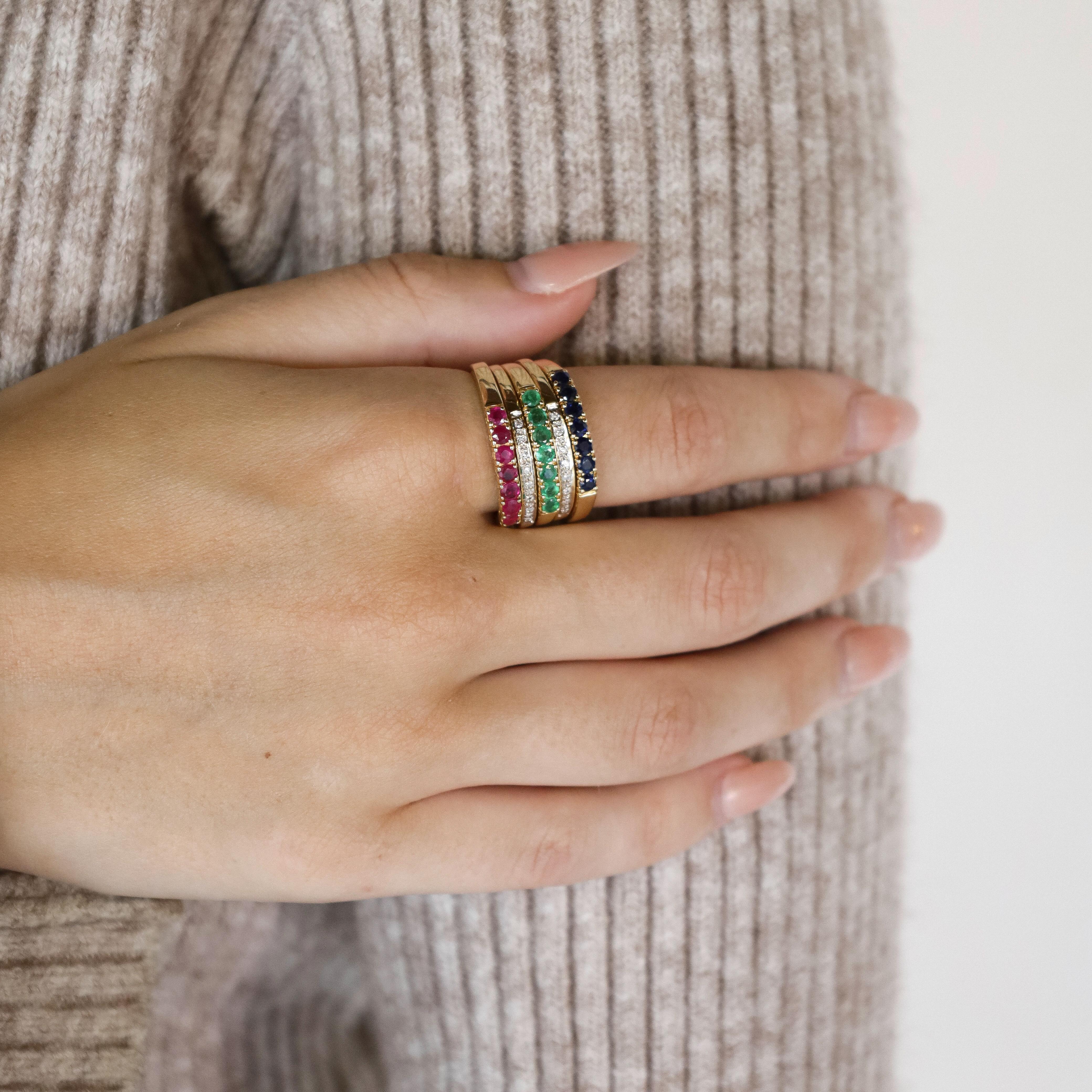 18k Gold Eternity Ring 1.6ct VVSI Wesselton Diamonds Rubies Sapphires Emeralds 6