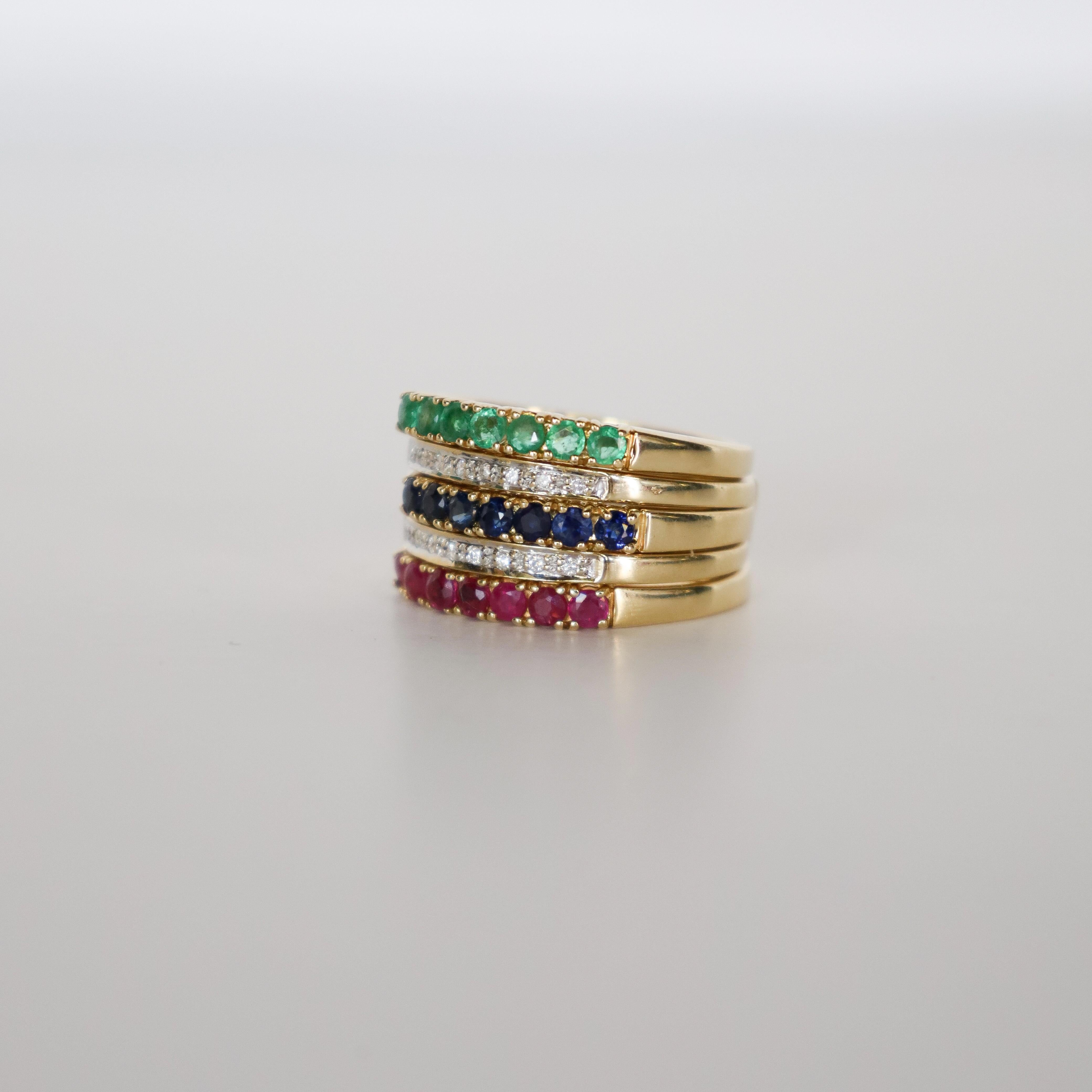 18k Gold Eternity Ring 1.6ct VVSI Wesselton Diamonds Rubies Sapphires Emeralds In Good Condition In Heemstede, NL