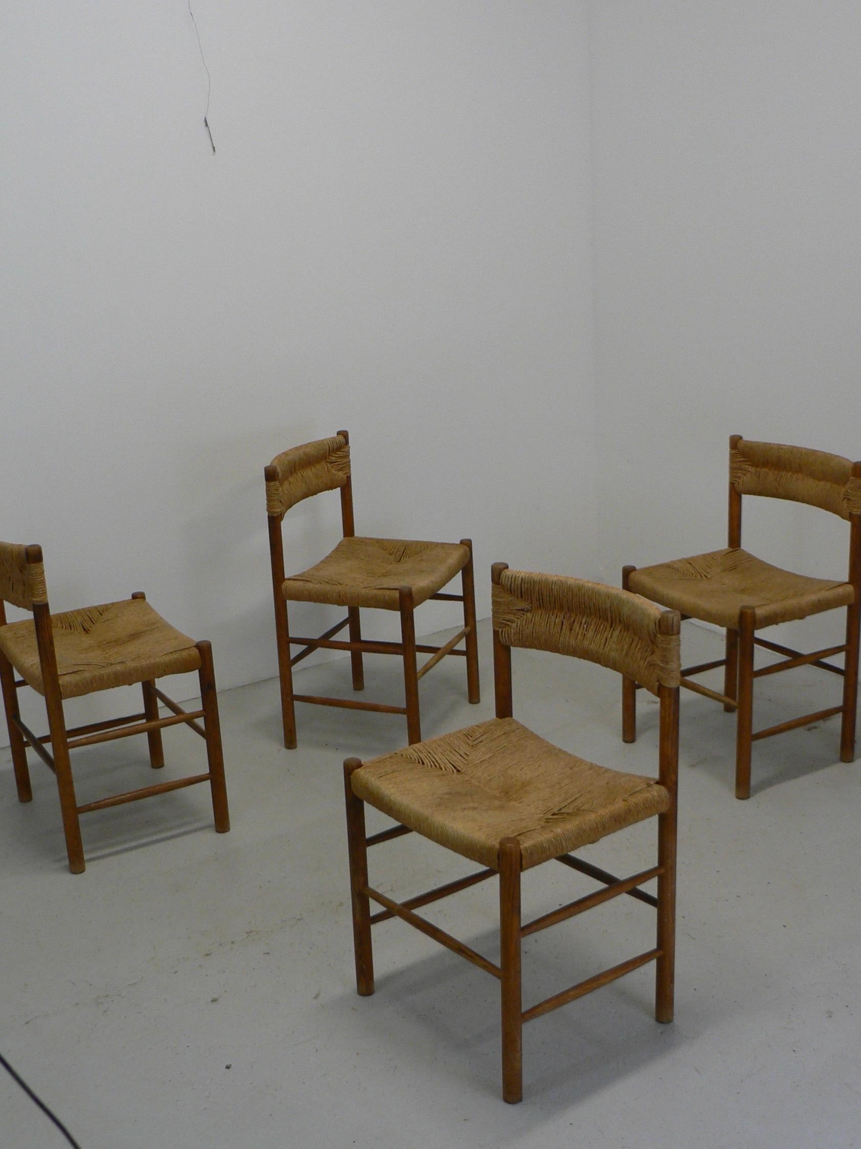 French Provincial 4 Robert Sentou Dordogne Chairs for Charlotte Perriand - 1950