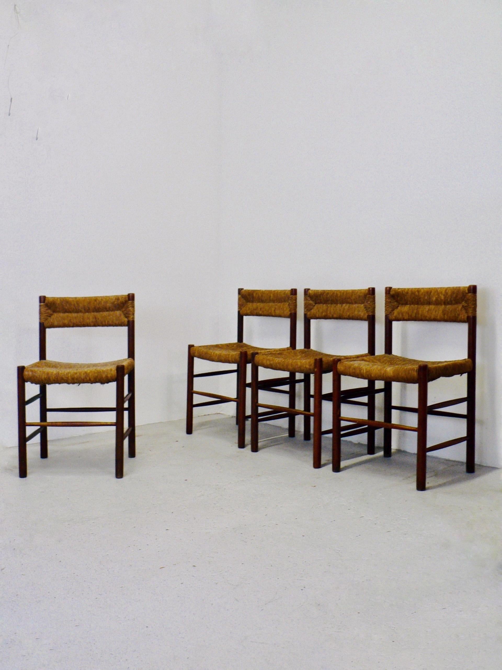 French Provincial 4 Robert Sentou Dordogne Chairs for Charlotte Perriand - 1950