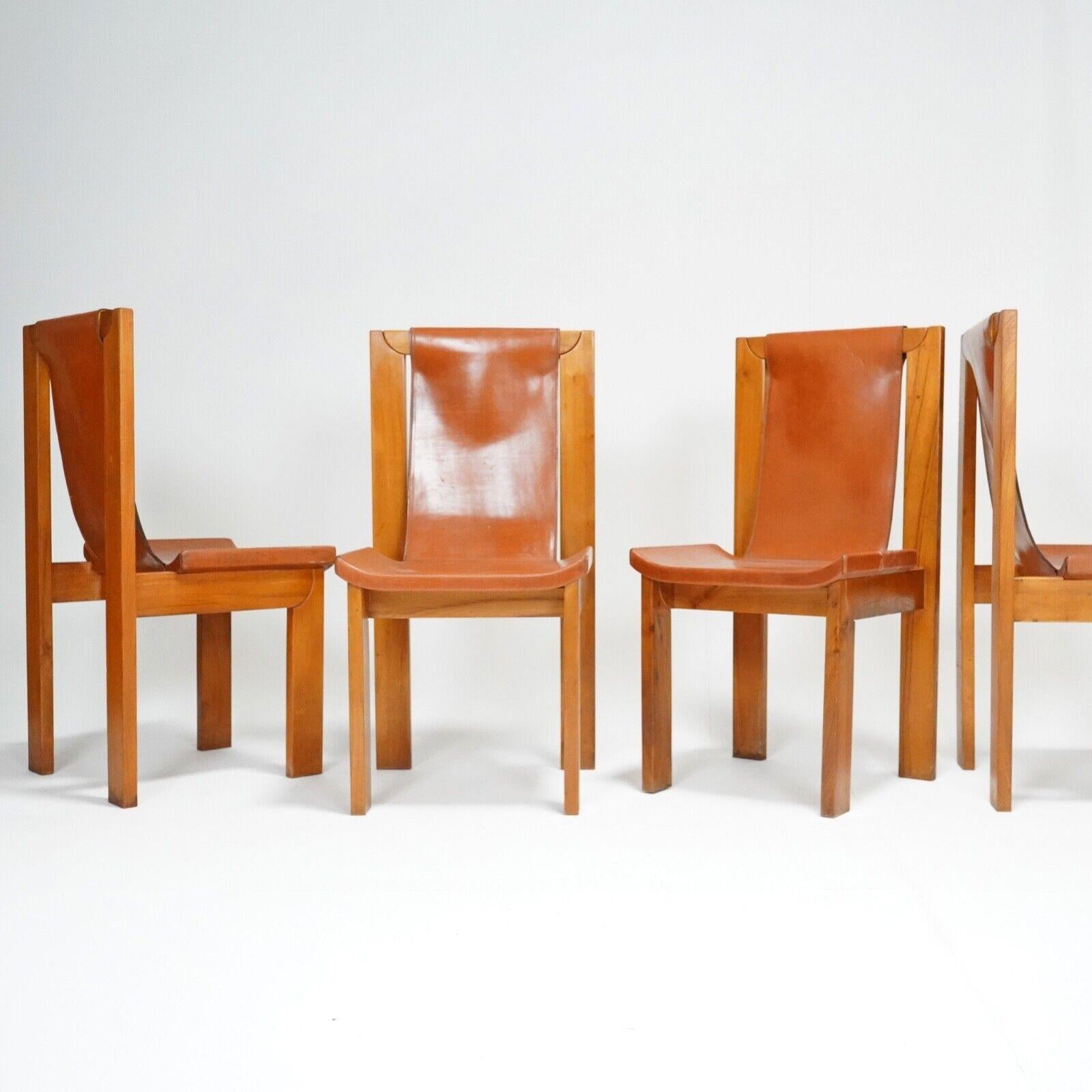 4 Roland Haeusler Leather Dining Chairs In Good Condition In Dorchester, GB