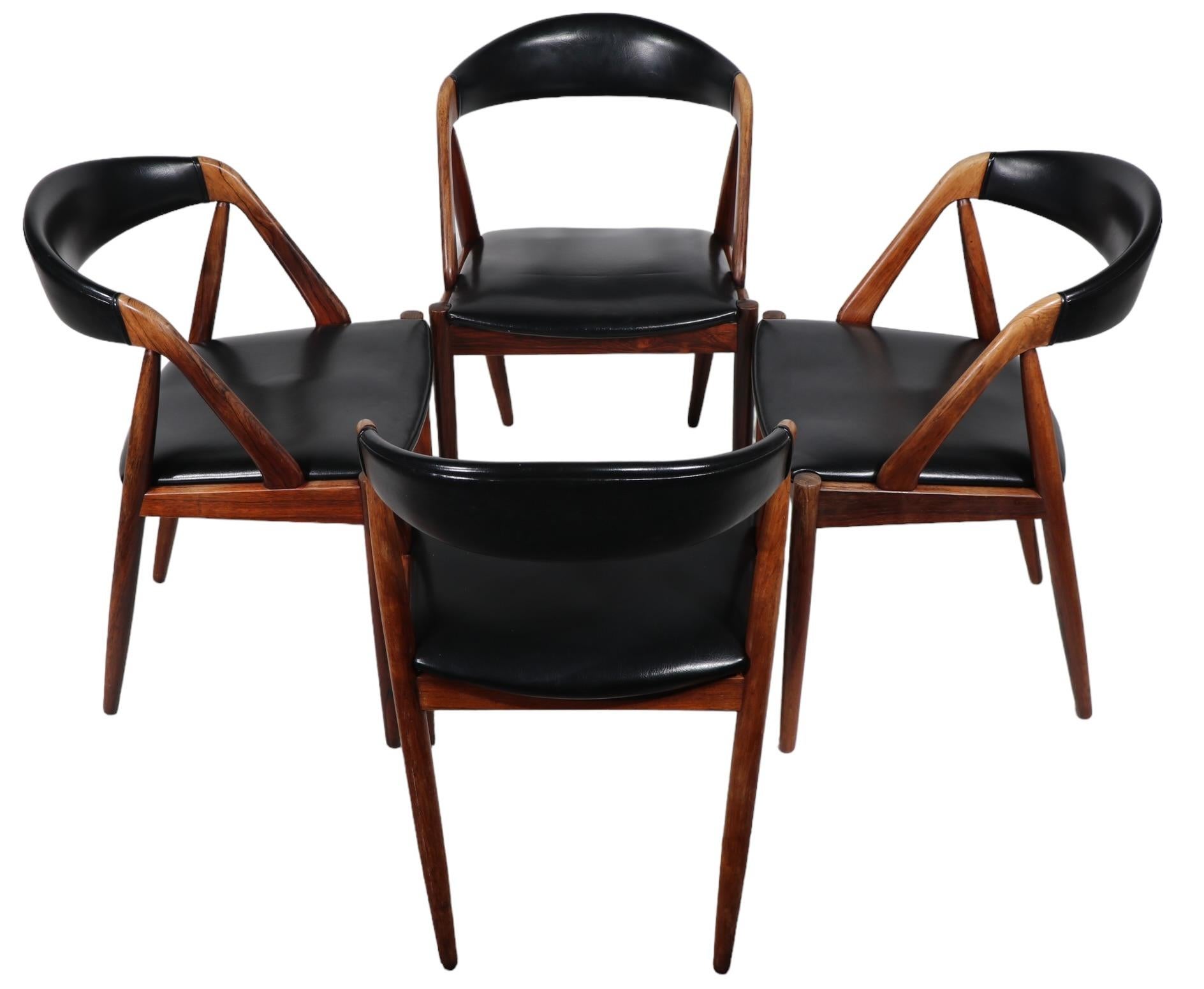  4 Rosewood Model 31 Danish Mid Century Modern Dining Chairs by Kai Kristiansen  For Sale 4