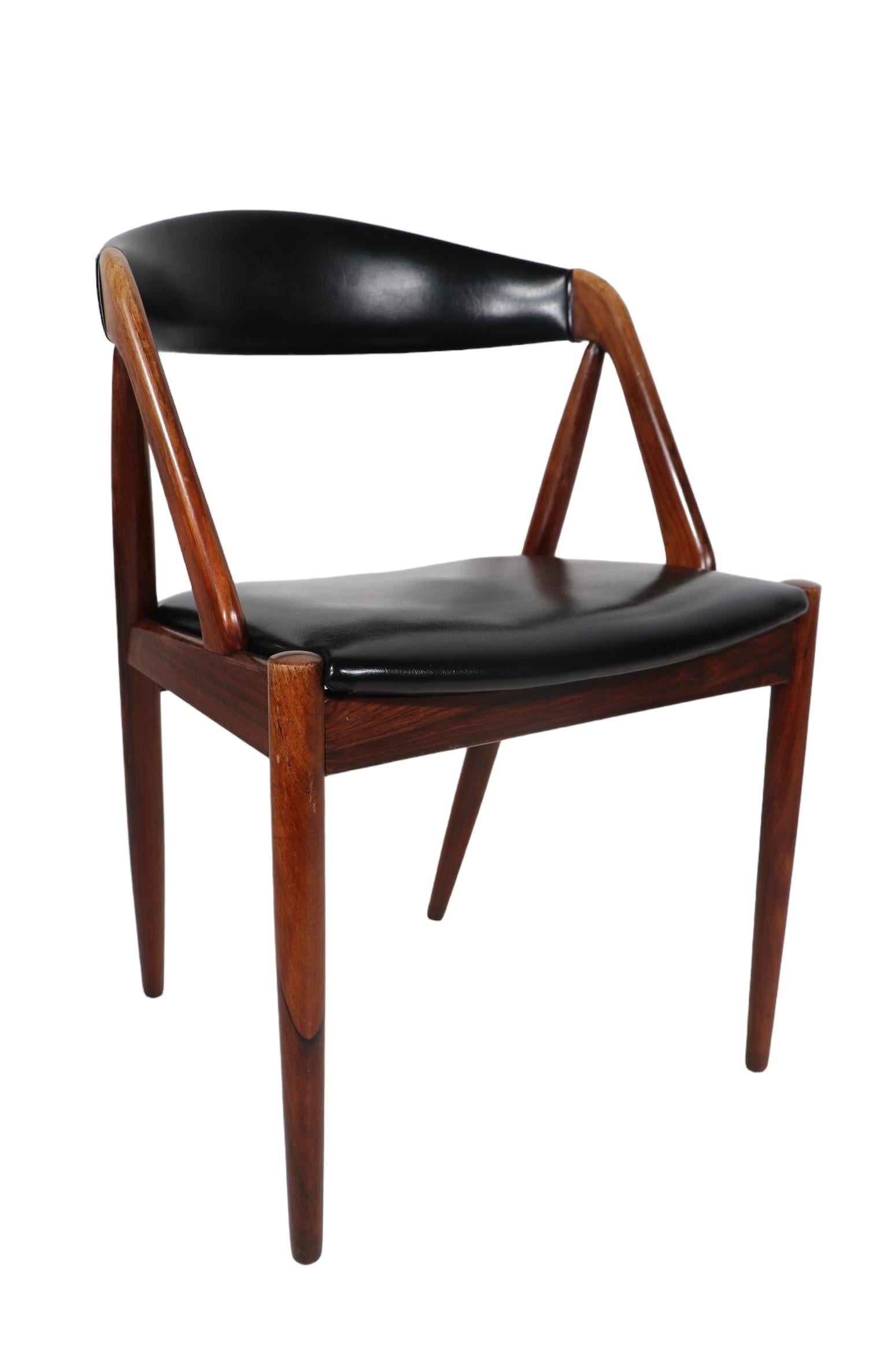  4 chaises de salle à manger danoises modernes du milieu du siècle dernier modèle 31 de Kai Kristiansen  en vente 6