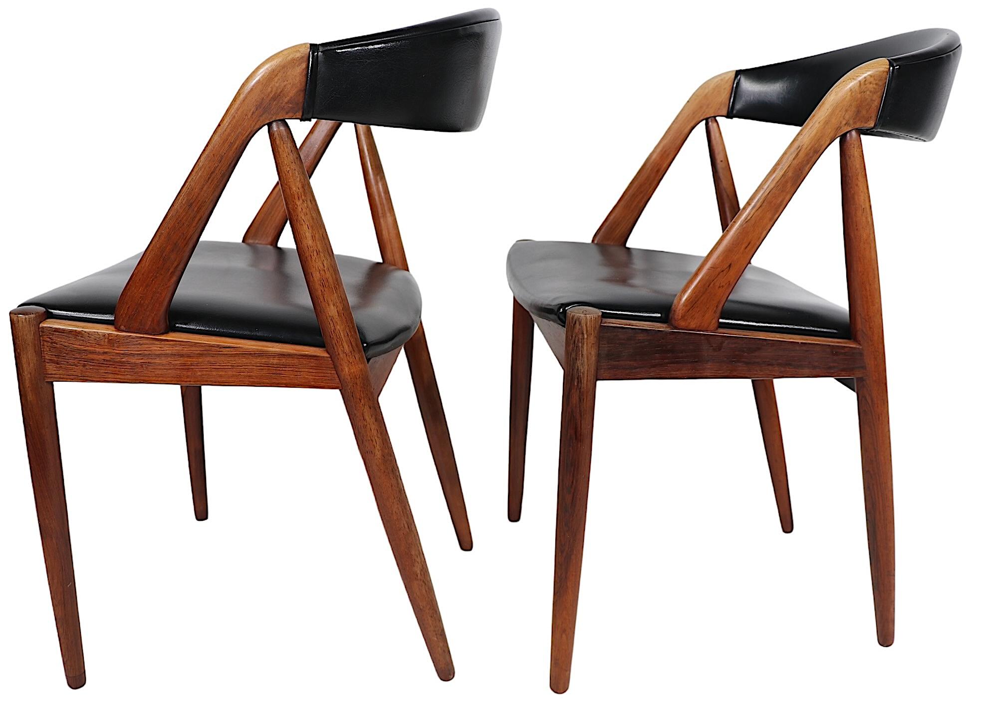  4 Rosewood Model 31 Danish Mid Century Modern Dining Chairs by Kai Kristiansen  In Good Condition For Sale In New York, NY