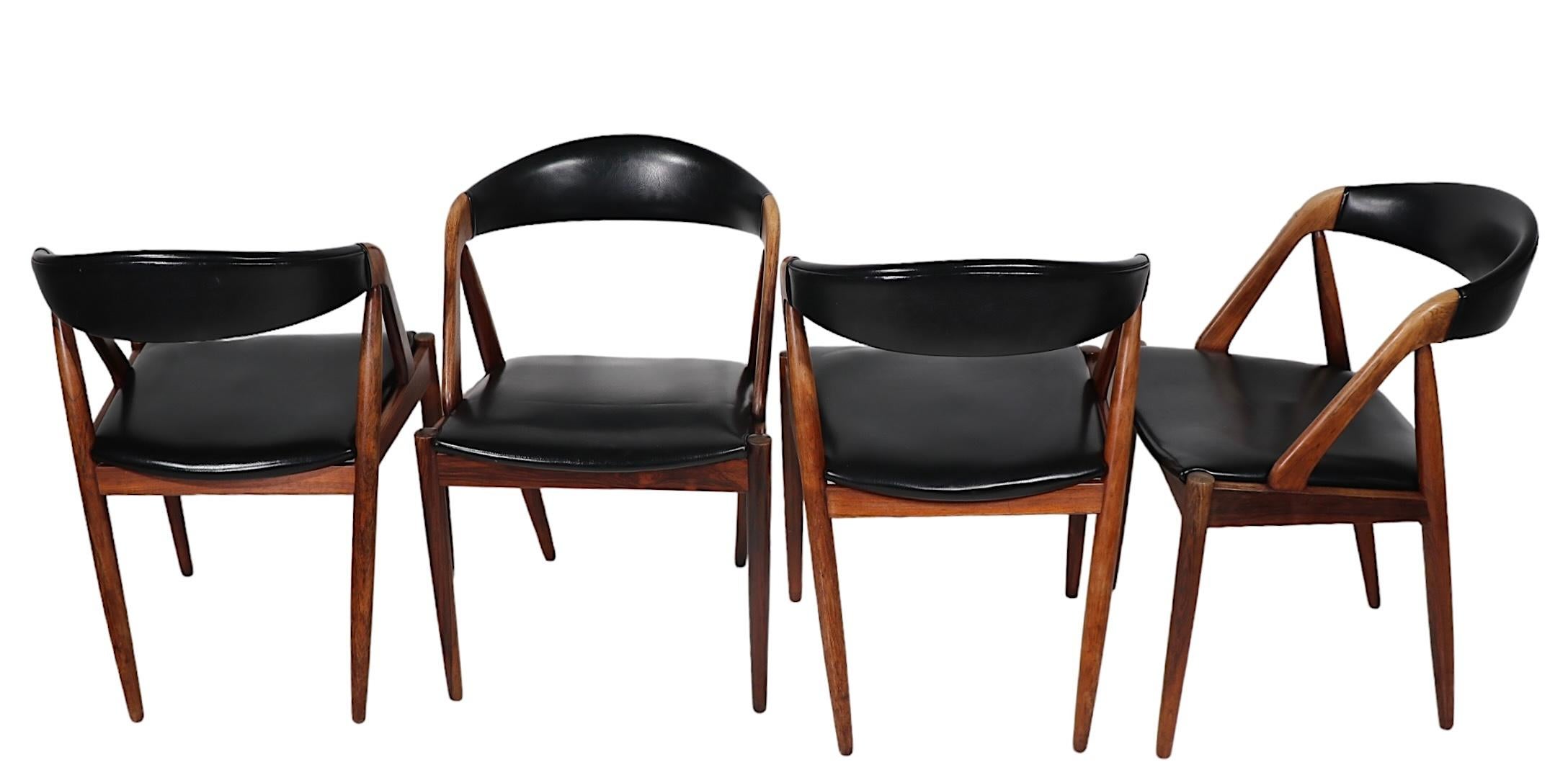 20th Century  4 Rosewood Model 31 Danish Mid Century Modern Dining Chairs by Kai Kristiansen  For Sale
