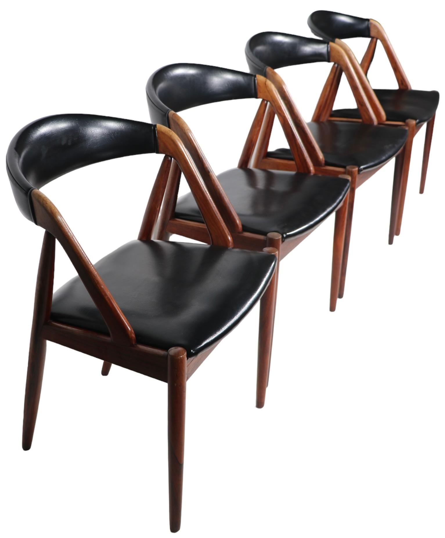  4 Rosewood Model 31 Danish Mid Century Modern Dining Chairs by Kai Kristiansen  For Sale 2