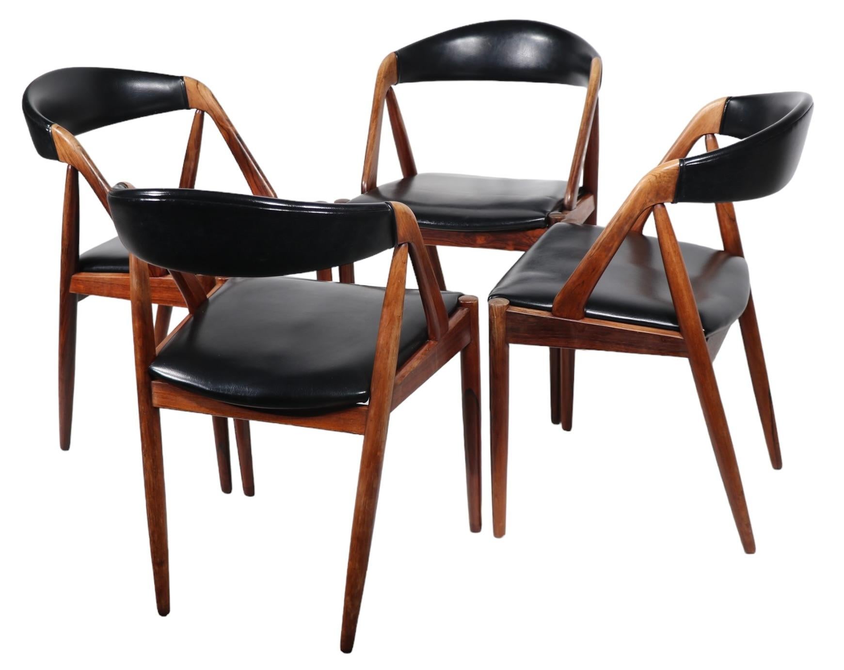  4 Rosewood Model 31 Danish Mid Century Modern Dining Chairs by Kai Kristiansen  For Sale 3