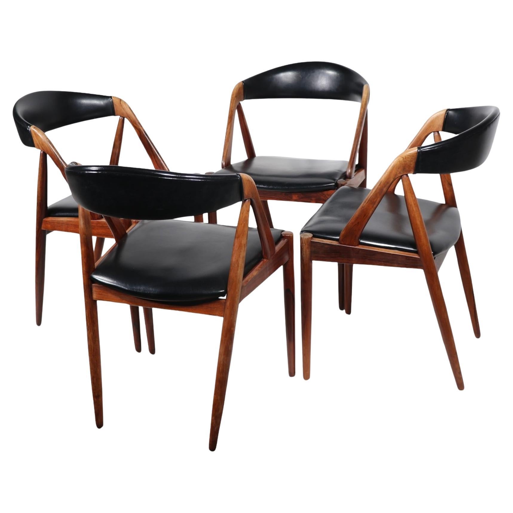  4 Rosewood Model 31 Danish Mid Century Modern Dining Chairs by Kai Kristiansen  For Sale