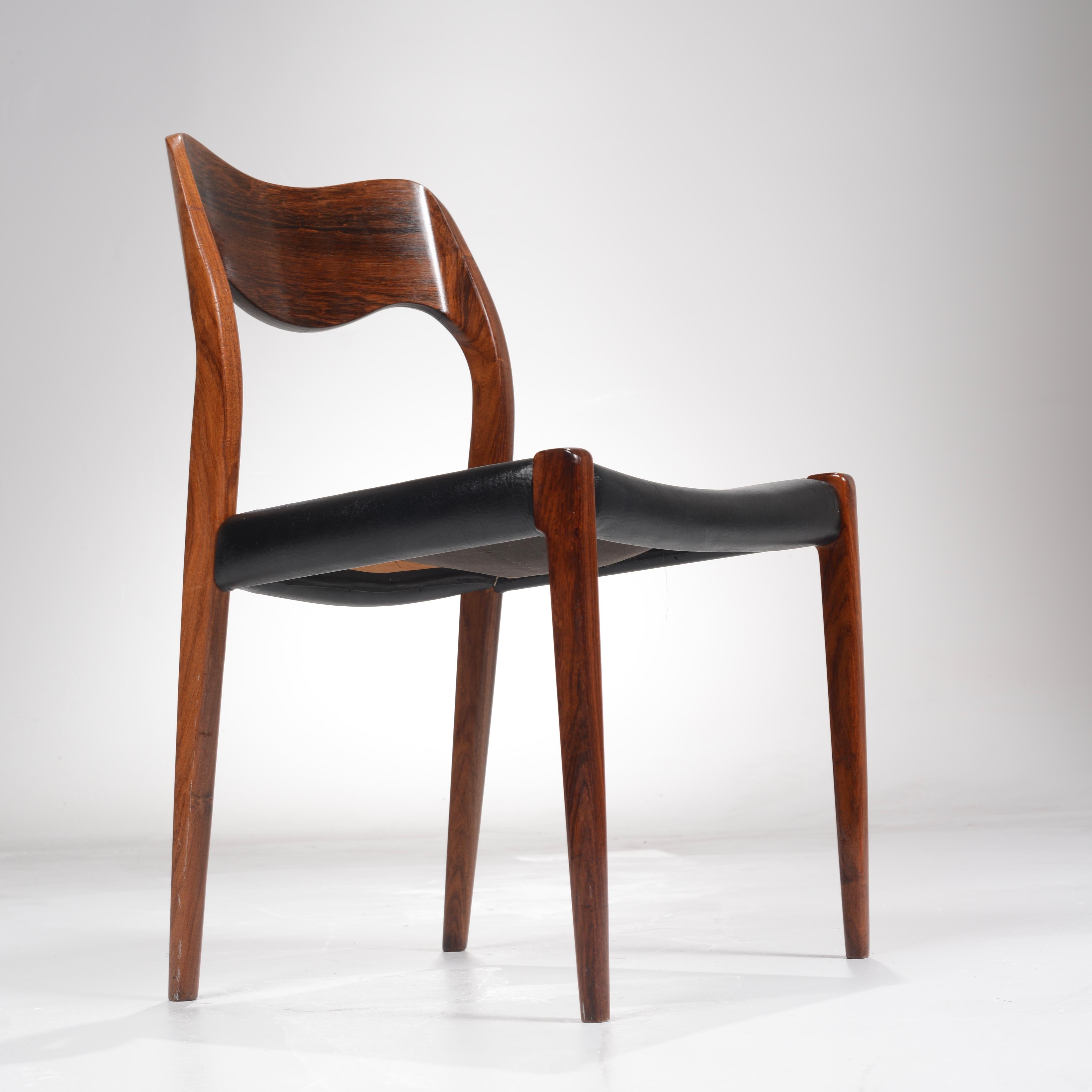 Scandinavian Modern 4 Rosewood Niels O. Møller Dining Chairs Model 71 by J.L. Møllers Møbelfabrik