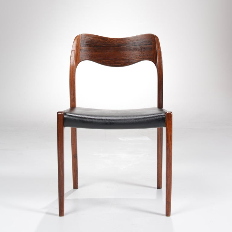 4 Rosewood Niels O. Møller Dining Chairs Model 71 by J.L. Møllers Møbelfabrik For Sale 1