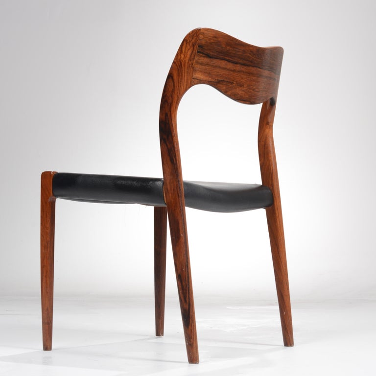 4 Rosewood Niels O. Møller Dining Chairs Model 71 by J.L. Møllers Møbelfabrik For Sale 2
