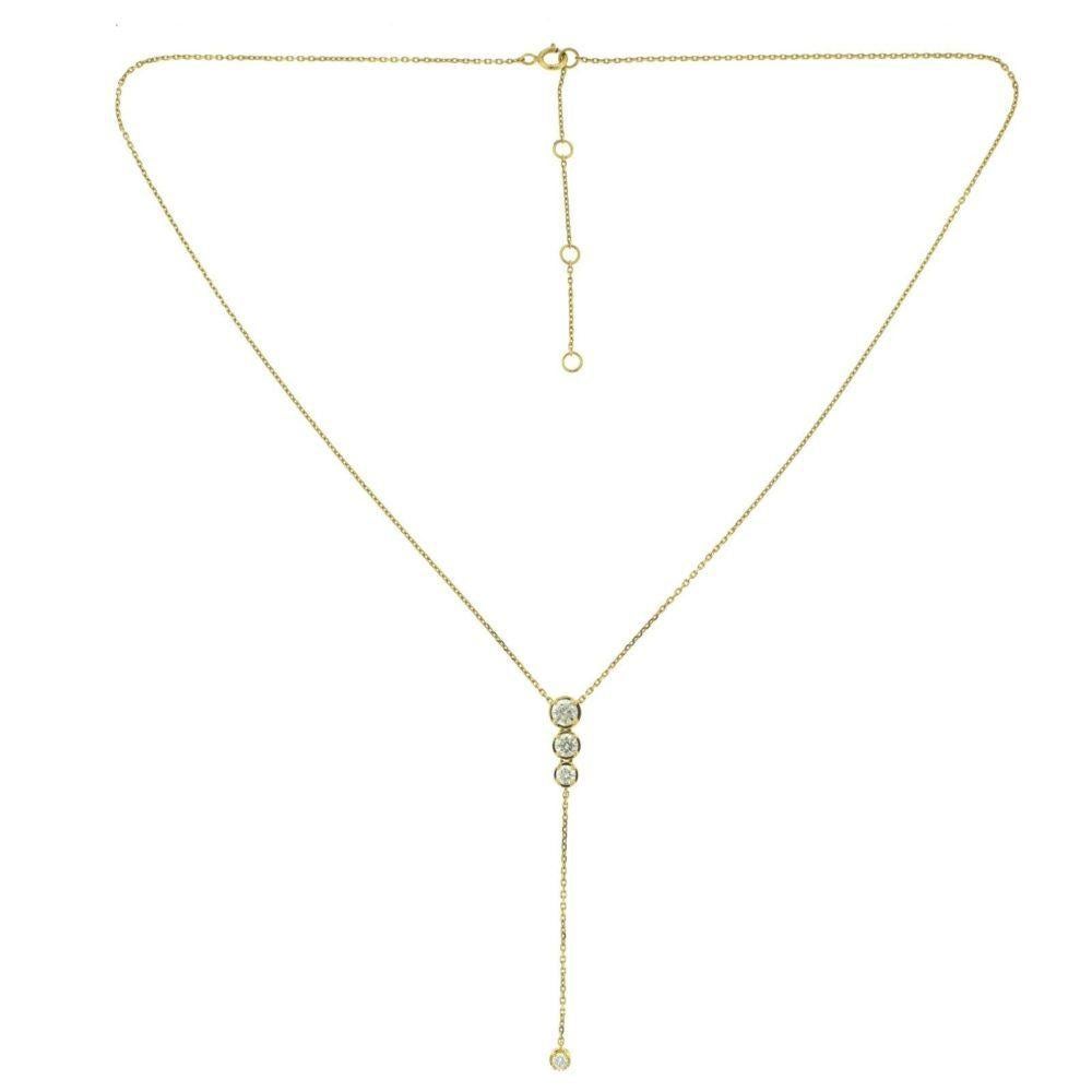 4 Round Brilliant Diamond Falling Yellow Gold Pendant Necklace In Good Condition In Miami, FL