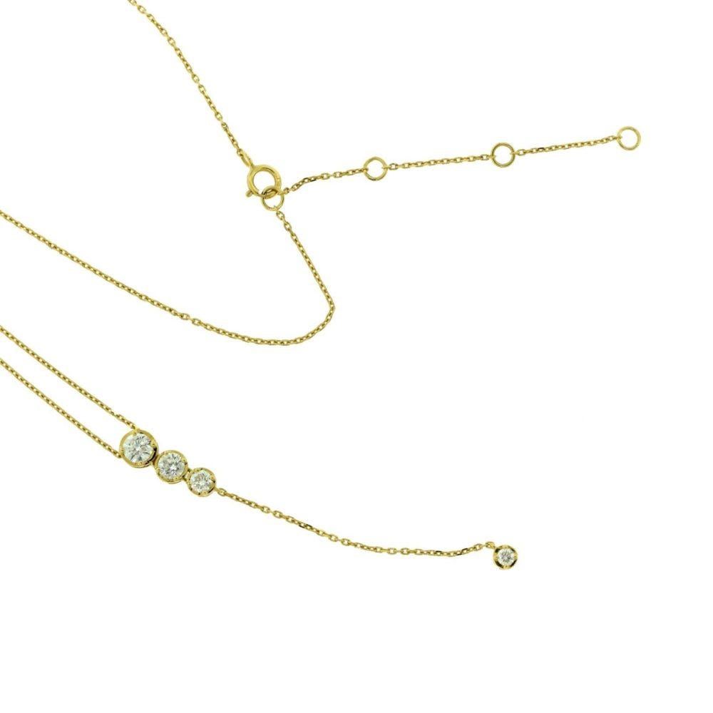 4 Round Brilliant Diamond Falling Yellow Gold Pendant Necklace In Excellent Condition For Sale In Miami, FL