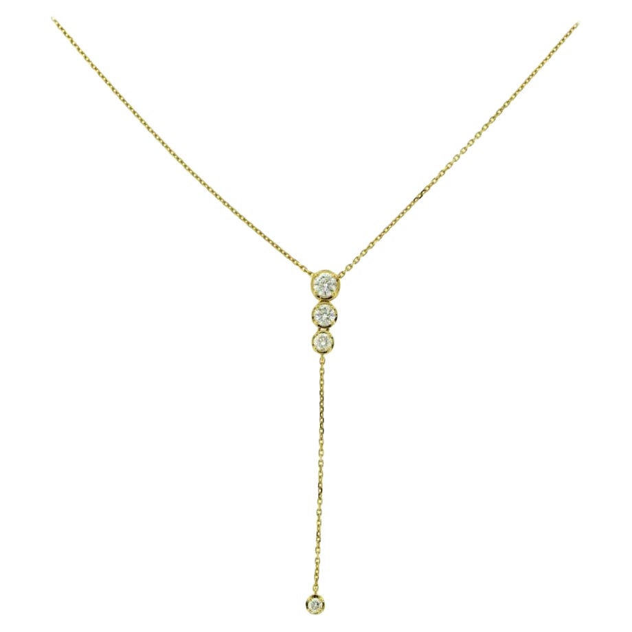 4 Round Brilliant Diamond Falling Yellow Gold Pendant Necklace