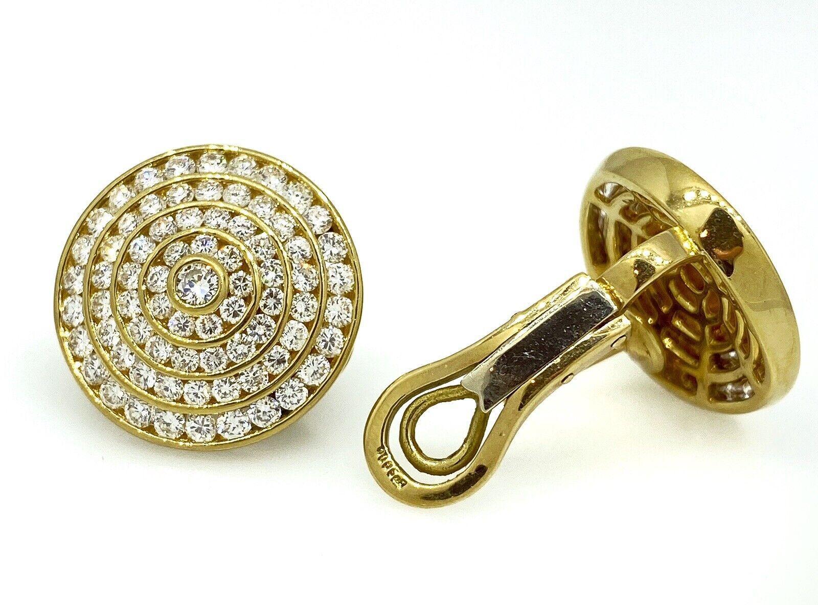 4 Reihen Kreis-Diamant-Ohrringe mit 3,95 Karat Gesamtgewicht aus 18 Karat Gelbgold (Rundschliff)