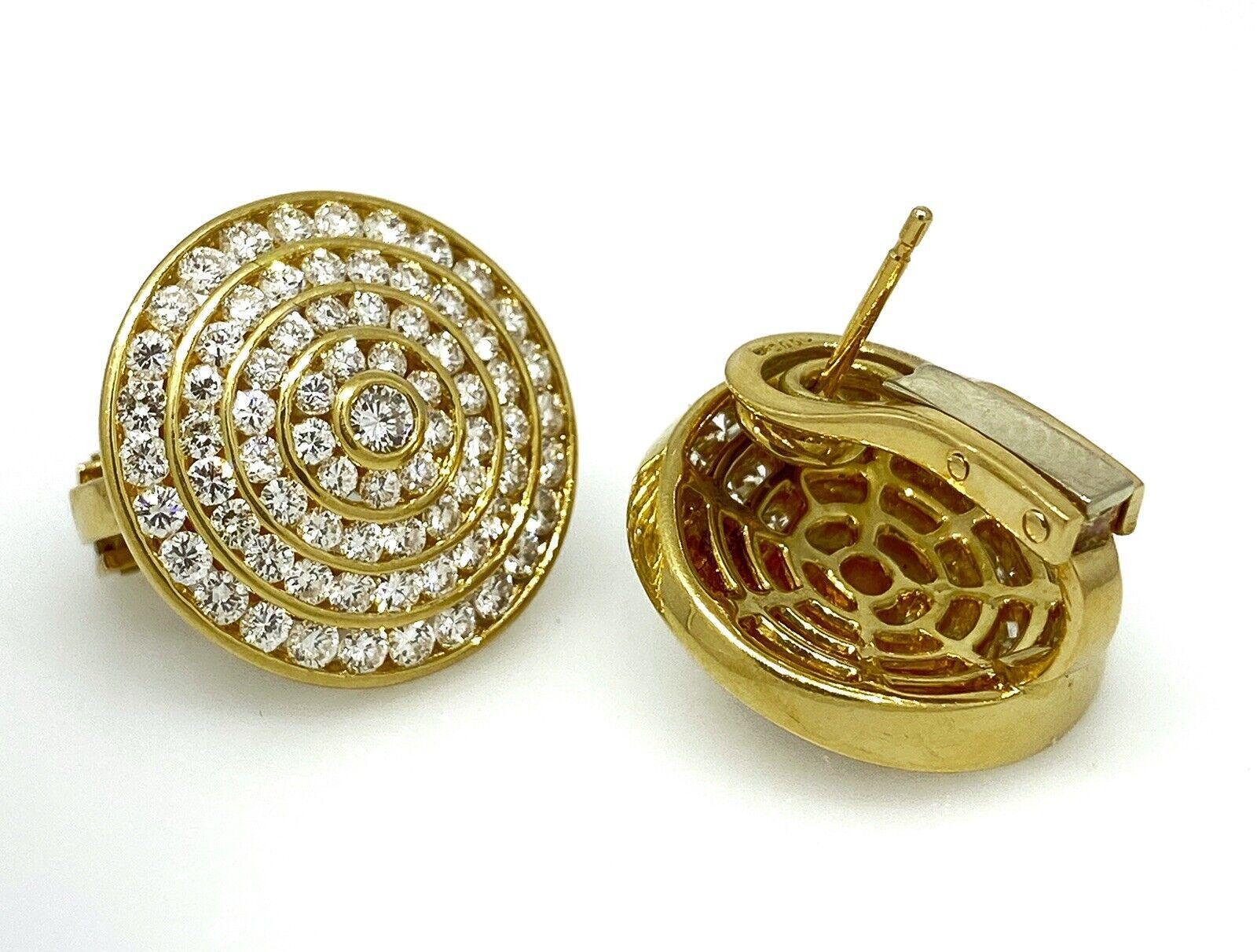 4 Reihen Kreis-Diamant-Ohrringe mit 3,95 Karat Gesamtgewicht aus 18 Karat Gelbgold im Zustand „Hervorragend“ in La Jolla, CA