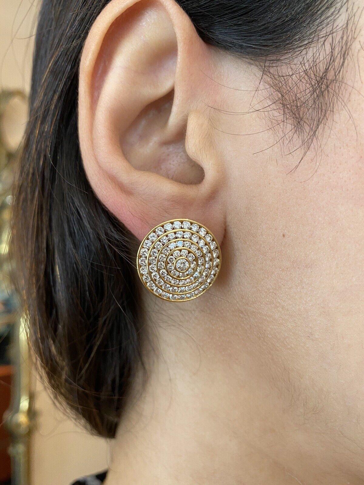 4 Reihen Kreis-Diamant-Ohrringe mit 3,95 Karat Gesamtgewicht aus 18 Karat Gelbgold Damen