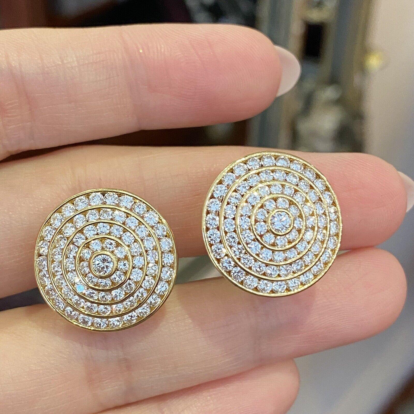 4 Row Circle Diamond Earrings 3.95 carat total weight in 18k Yellow Gold For Sale 1