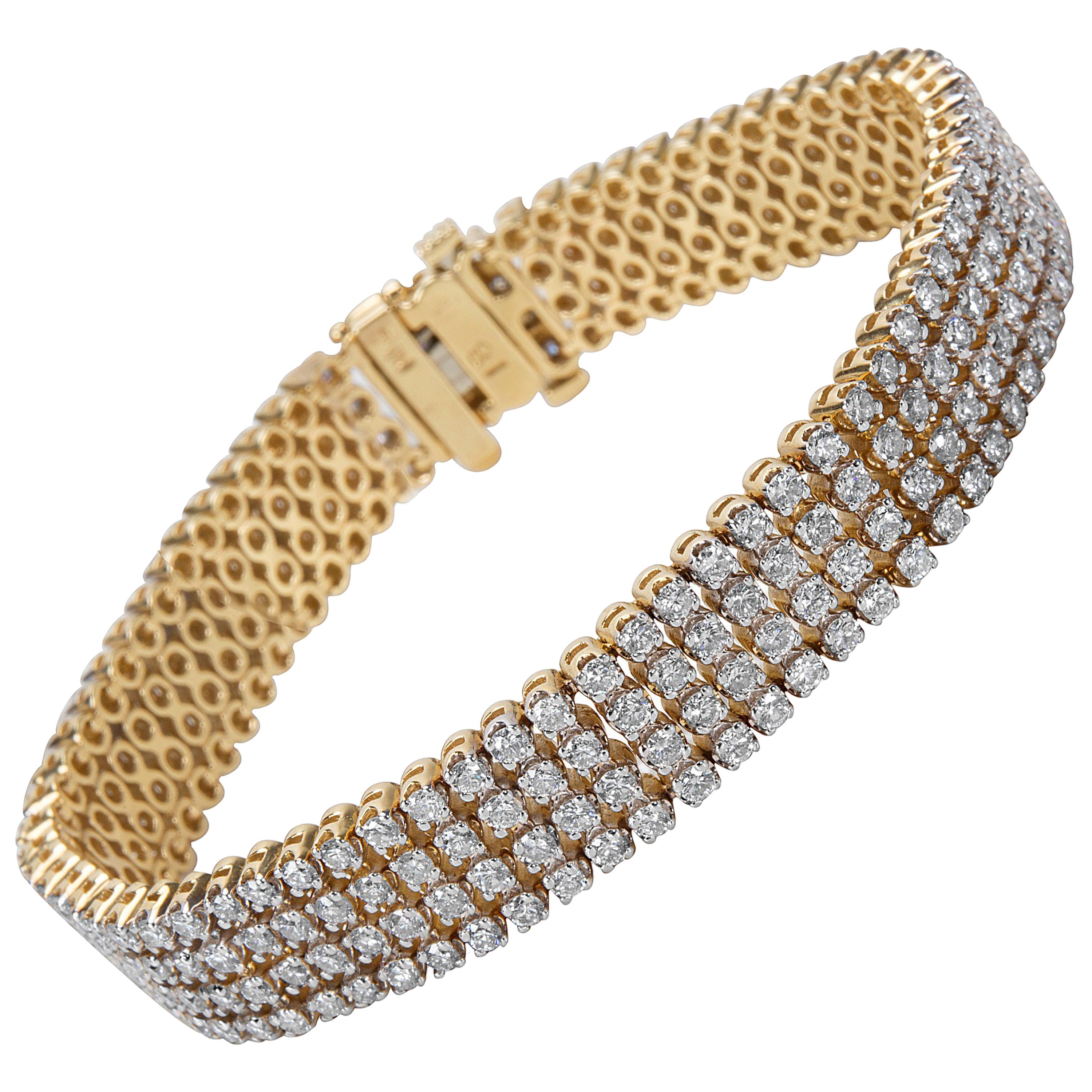 4-Row Diamond Tennis Bracelet in 14K Yellow Gold (7.00 CTW) at 1stDibs | 4  row diamond bracelet, 4 row tennis bracelet, four row tennis bracelet