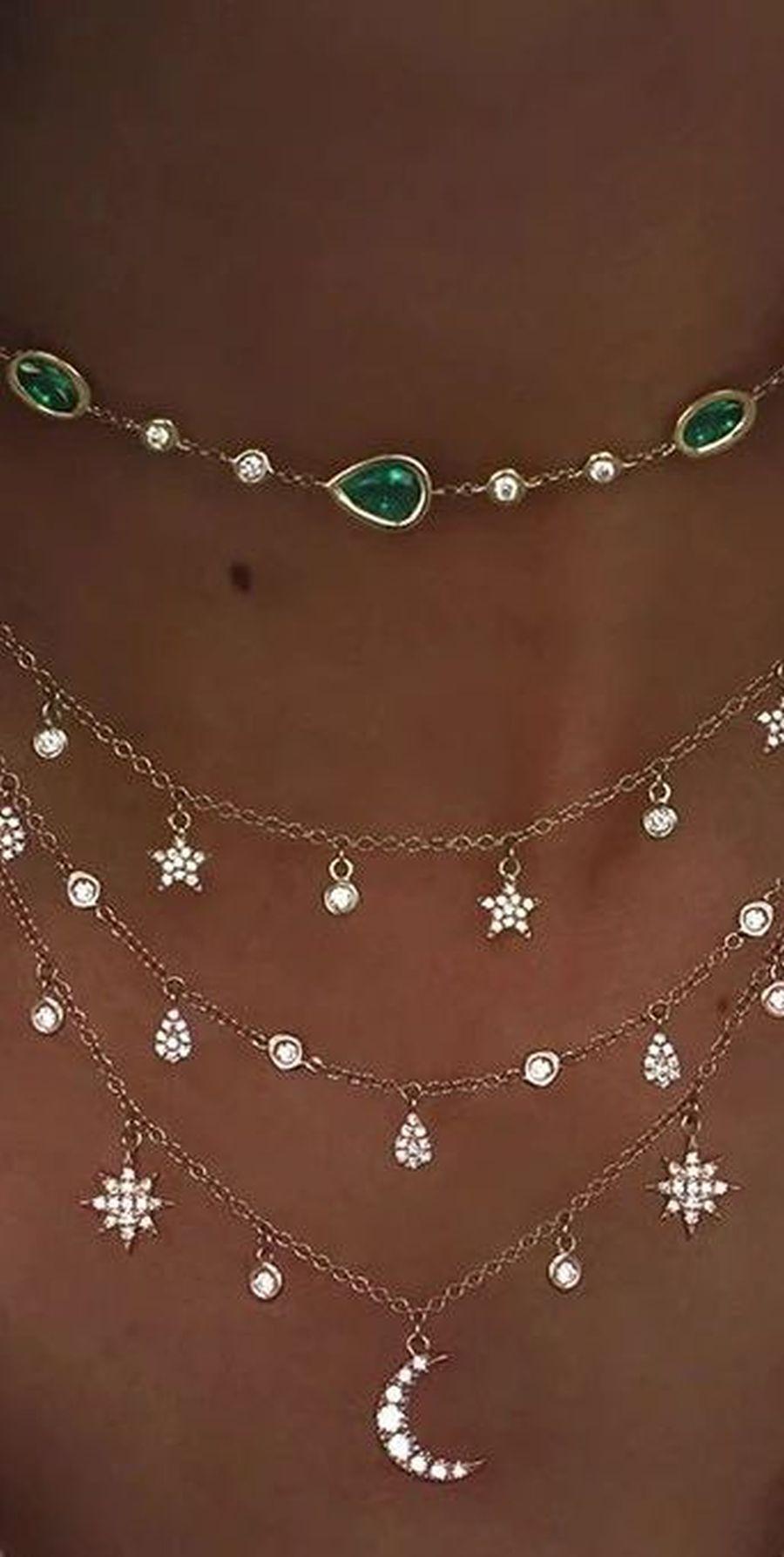 Modern 4 Row Multi Crystal Gold Tone Cascading Multi Layer Vintage Pendants Necklace For Sale