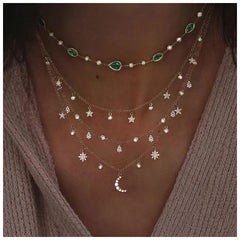 4 Row Multi Crystal Gold Tone Cascading Multi Layer Vintage Pendants Necklace