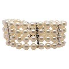 Retro 4 Row Pearl and Diamond Bracelet 
