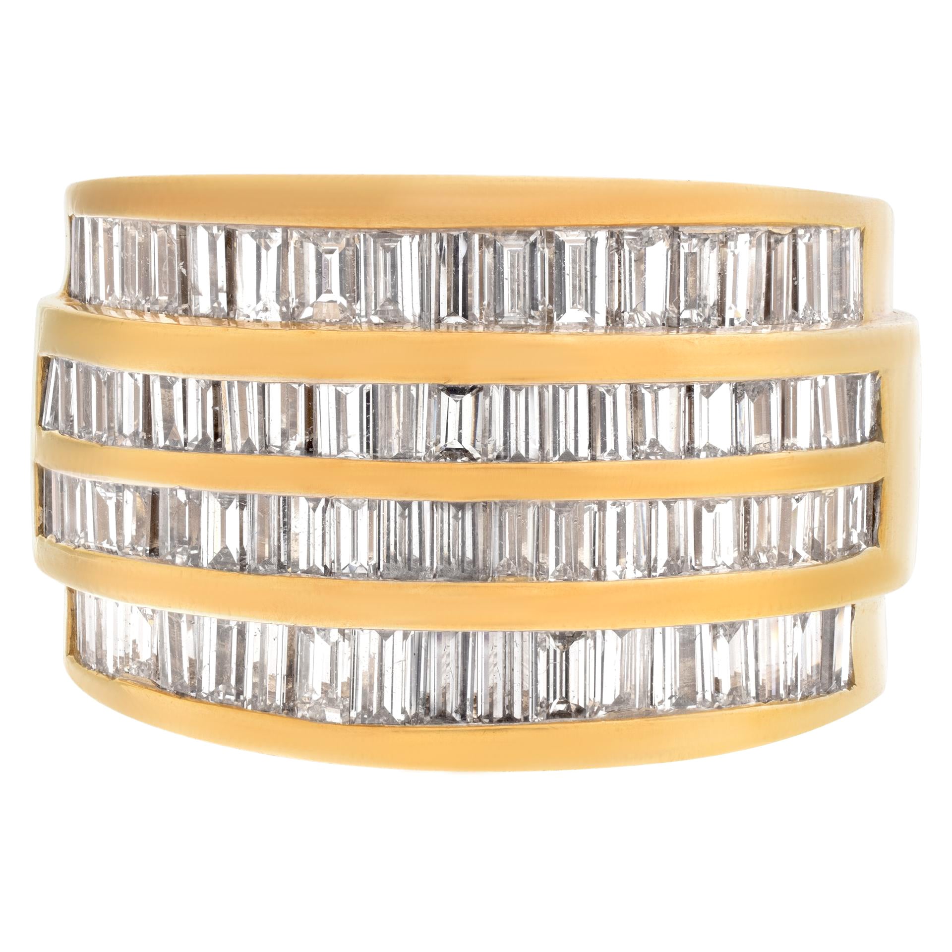 4 Rows Baguette Cut Diamond Ring Set in 18k Yellow Gold