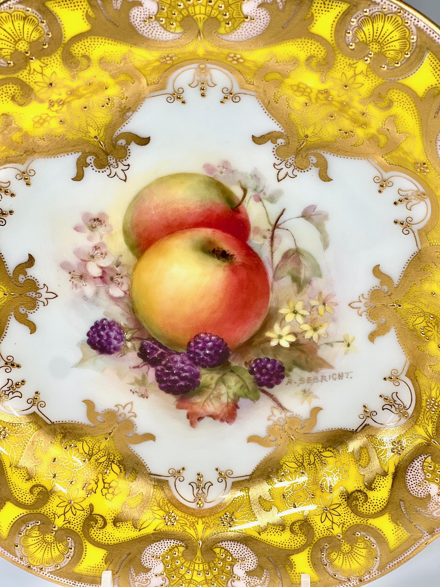 4 piatti da dessert Royal Worcester dipinti a mano con frutta, firmati dall'artista Sebright in vendita 2
