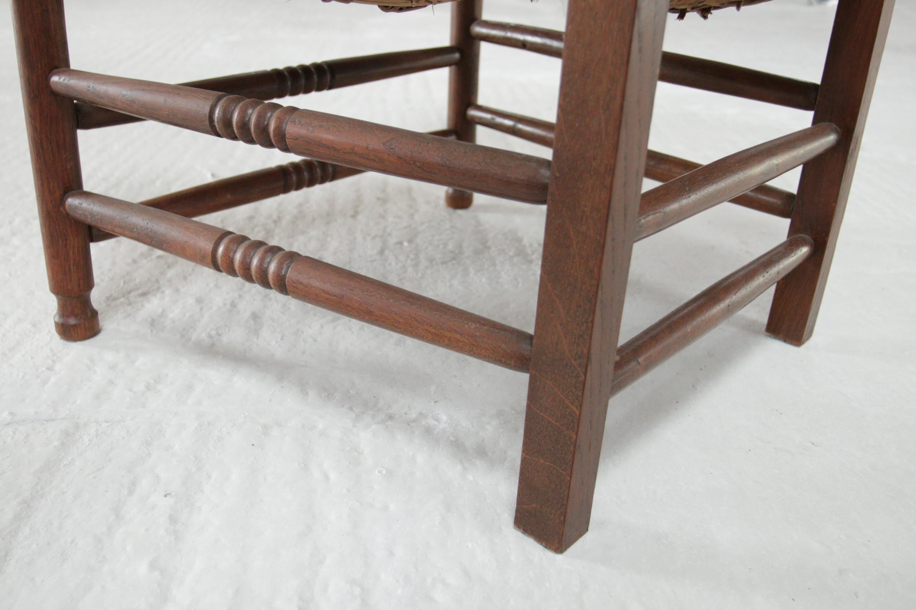 4 Rural Dutch Ladder Back Oak Rush Seat Armchairs For Sale 9
