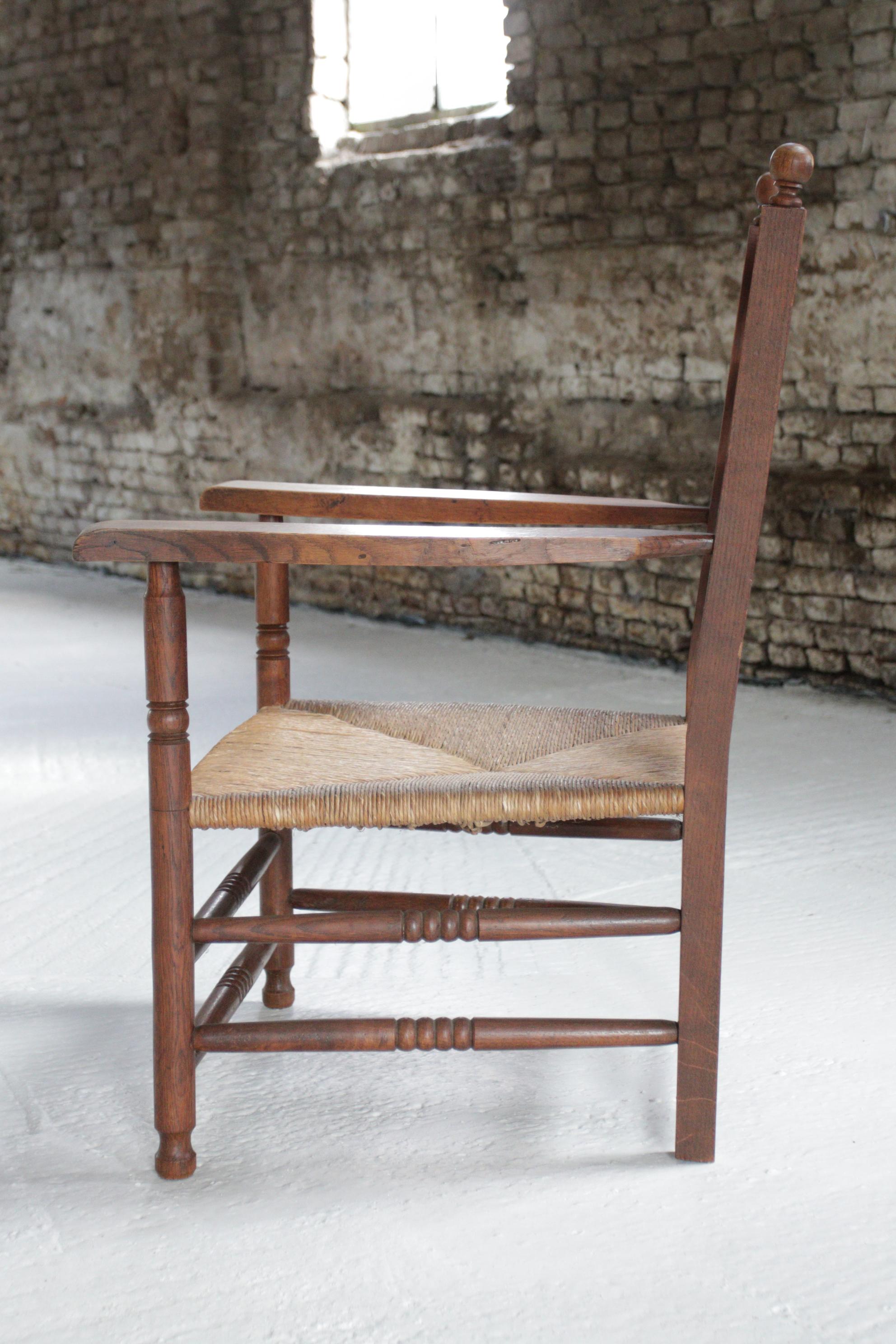 4 Rural Dutch Ladder Back Oak Rush Seat Armchairs For Sale 1